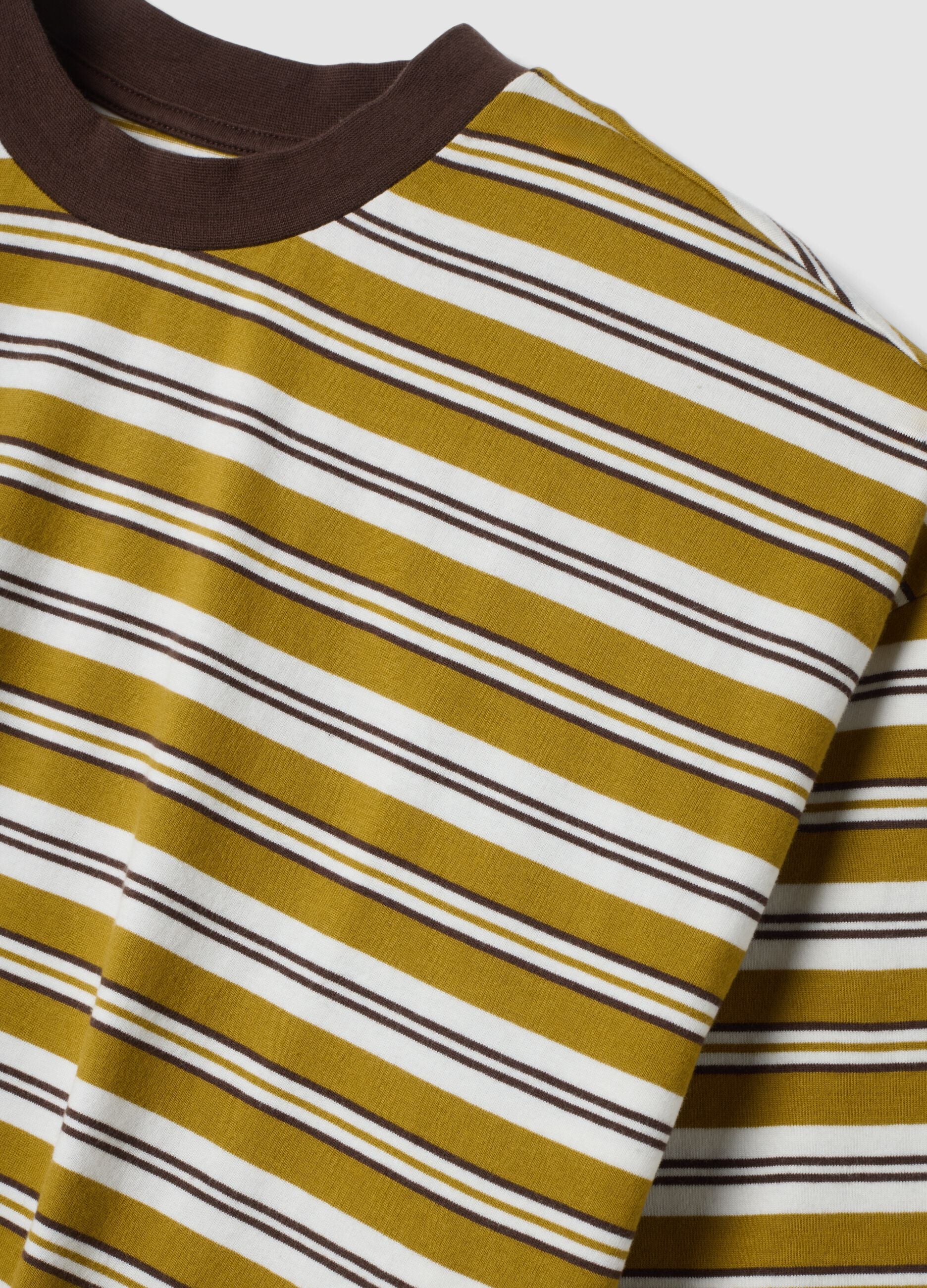 T-shirt marrone a righe in puro cotone boxy fit