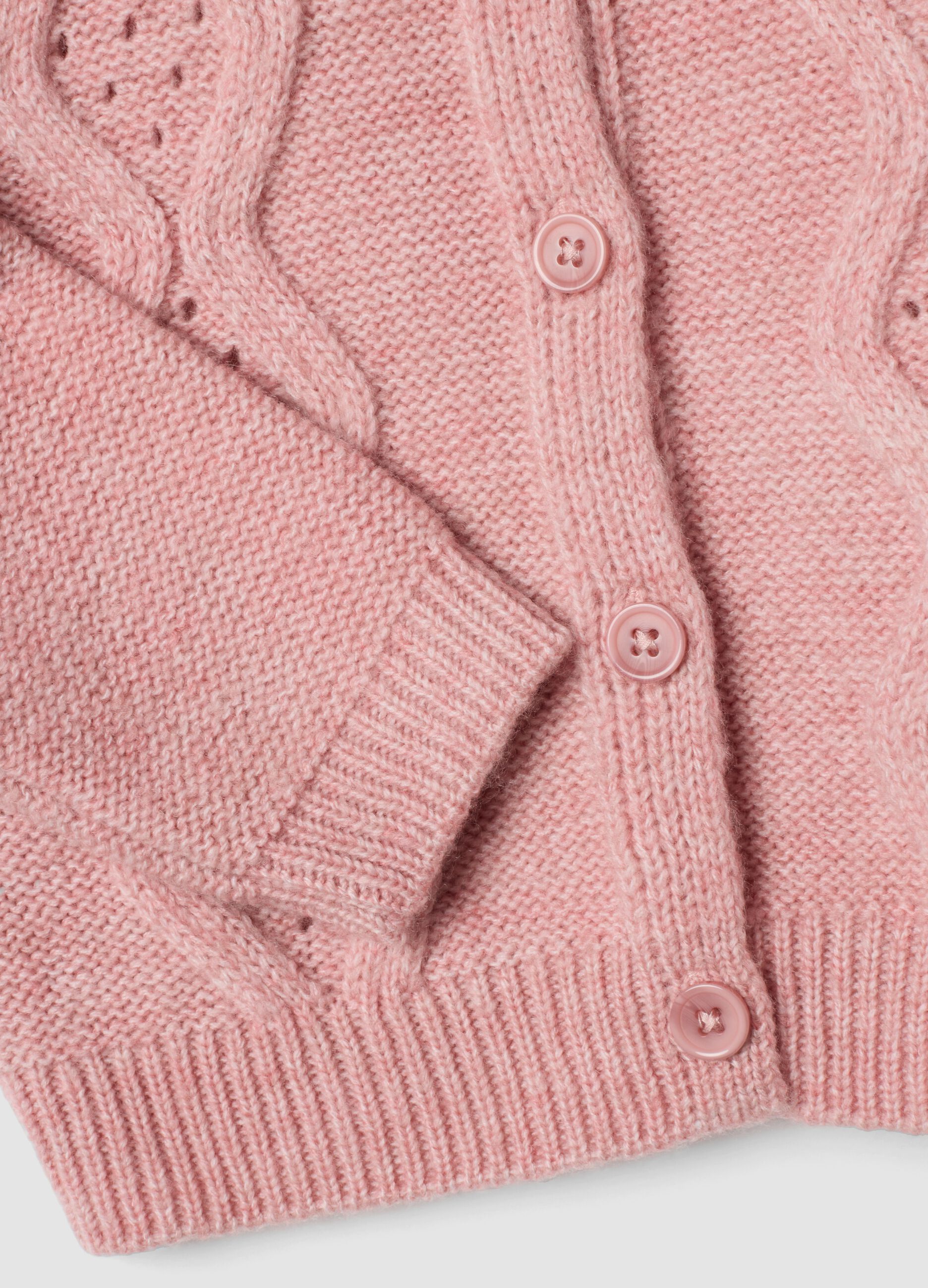 Rosa Strickjacke mit Rundhalsausschnitt und Ajourmuster