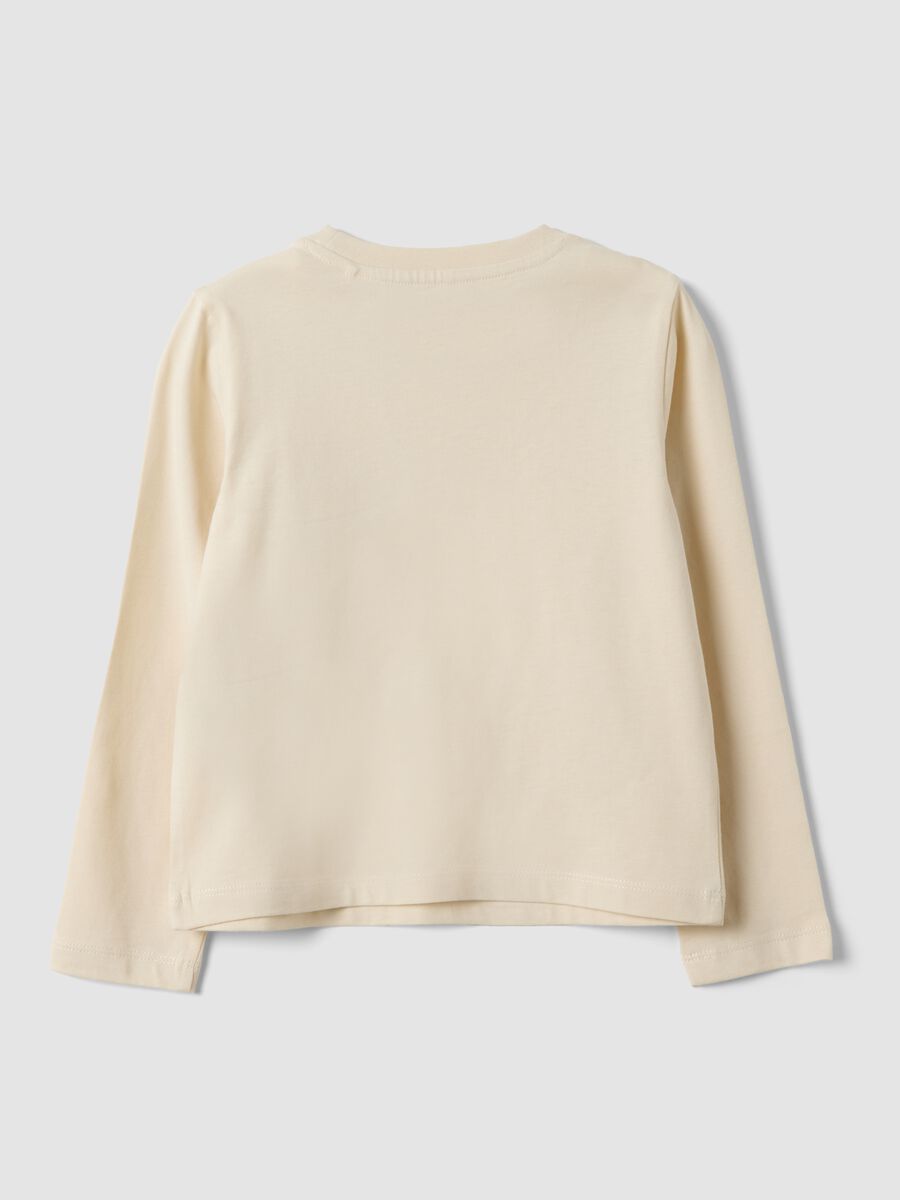 Beige pure organic cotton T-shirt with front print for girls_1