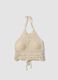 Beige crochet crop tank top in cotton blend, regular fit_4