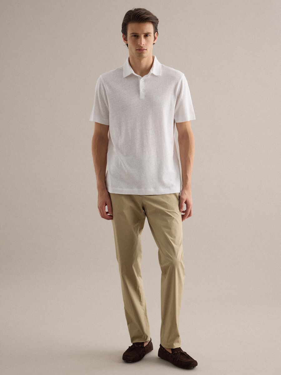 White linen-cotton blend regular fit polo_1
