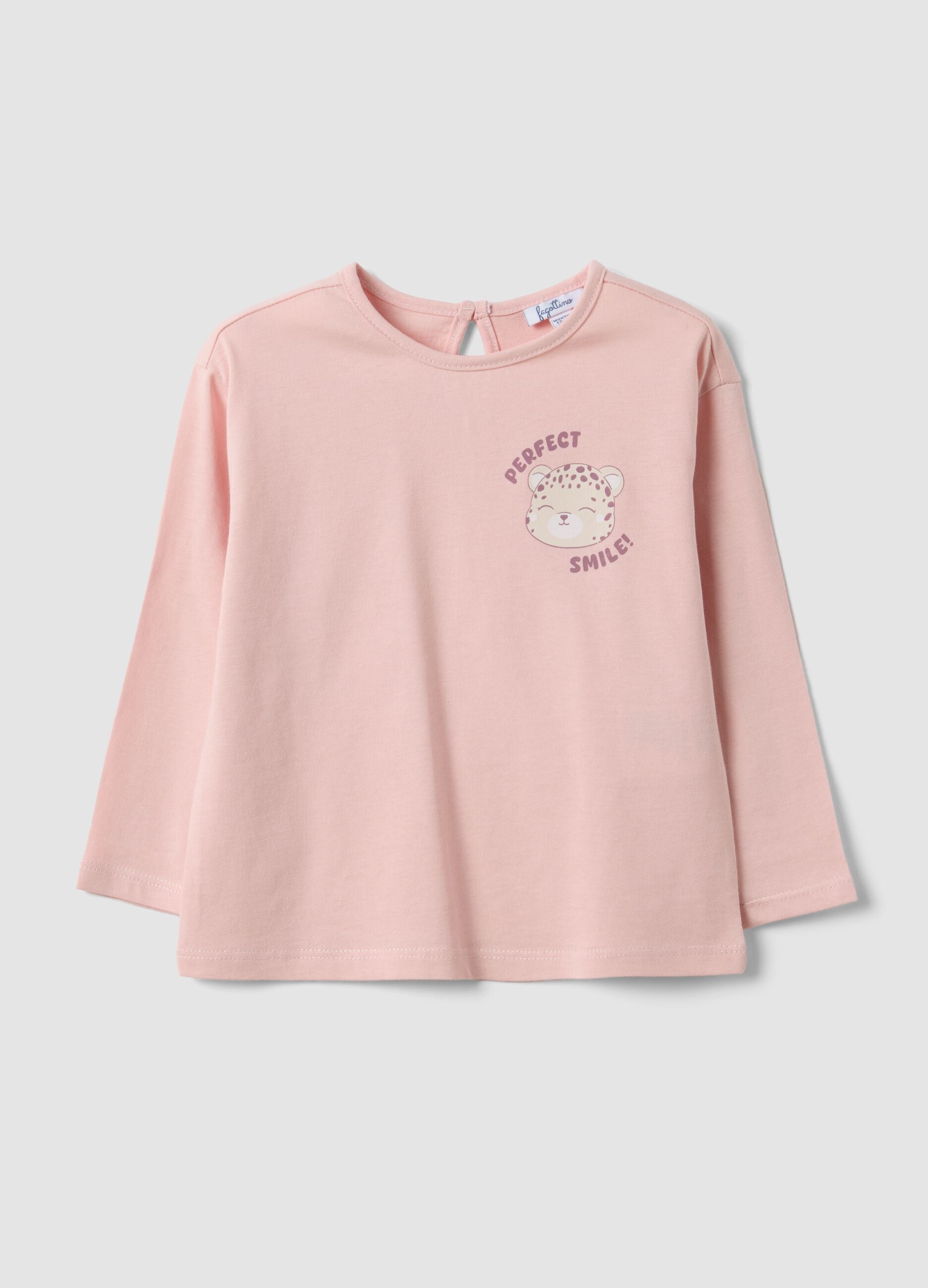 Rosa T-Shirt aus Bio-Baumwolle mit Leopardenprint f&uuml;r Baby-M&auml;dchen