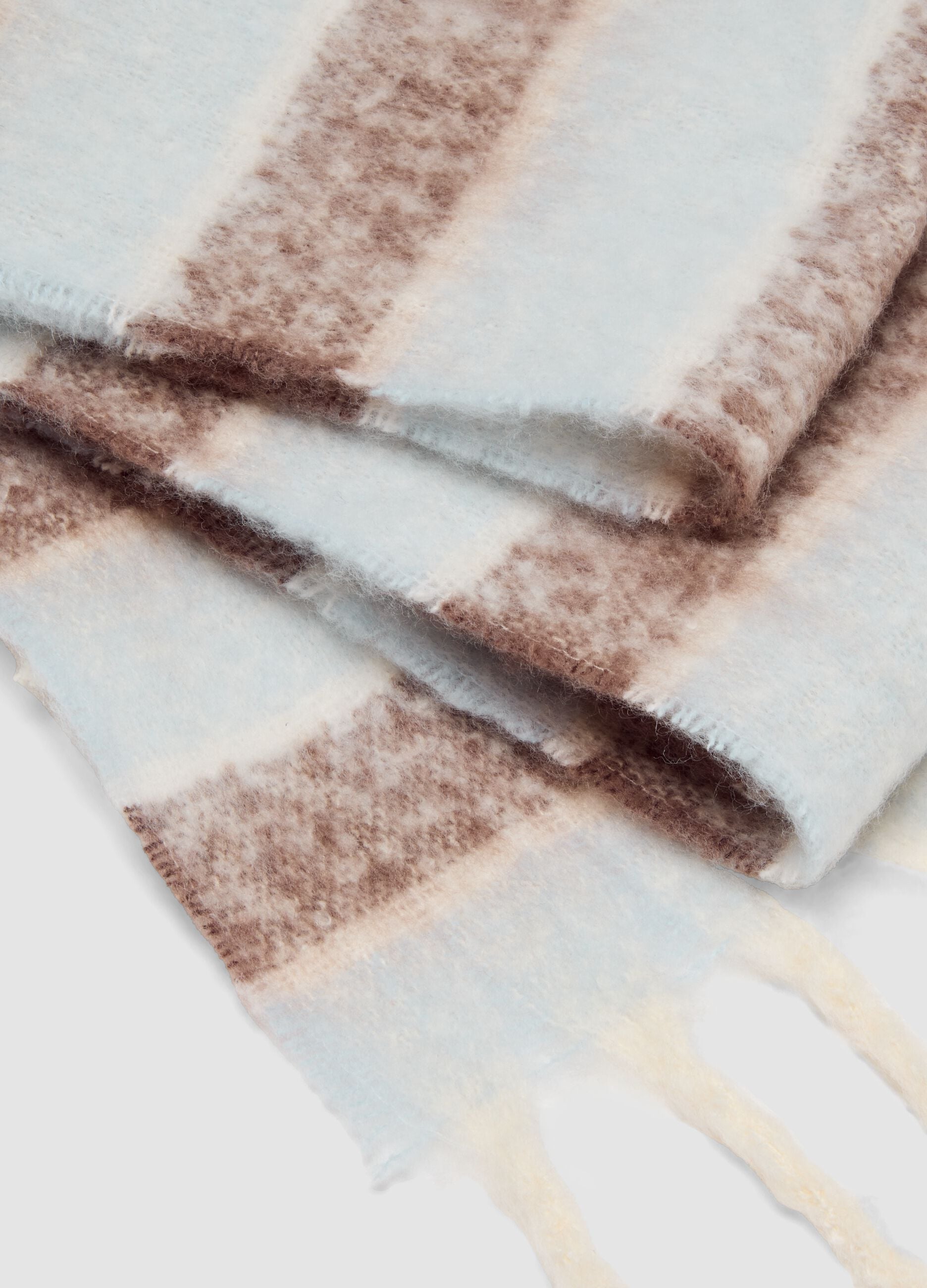 Blue and brown striped scarf with fringes