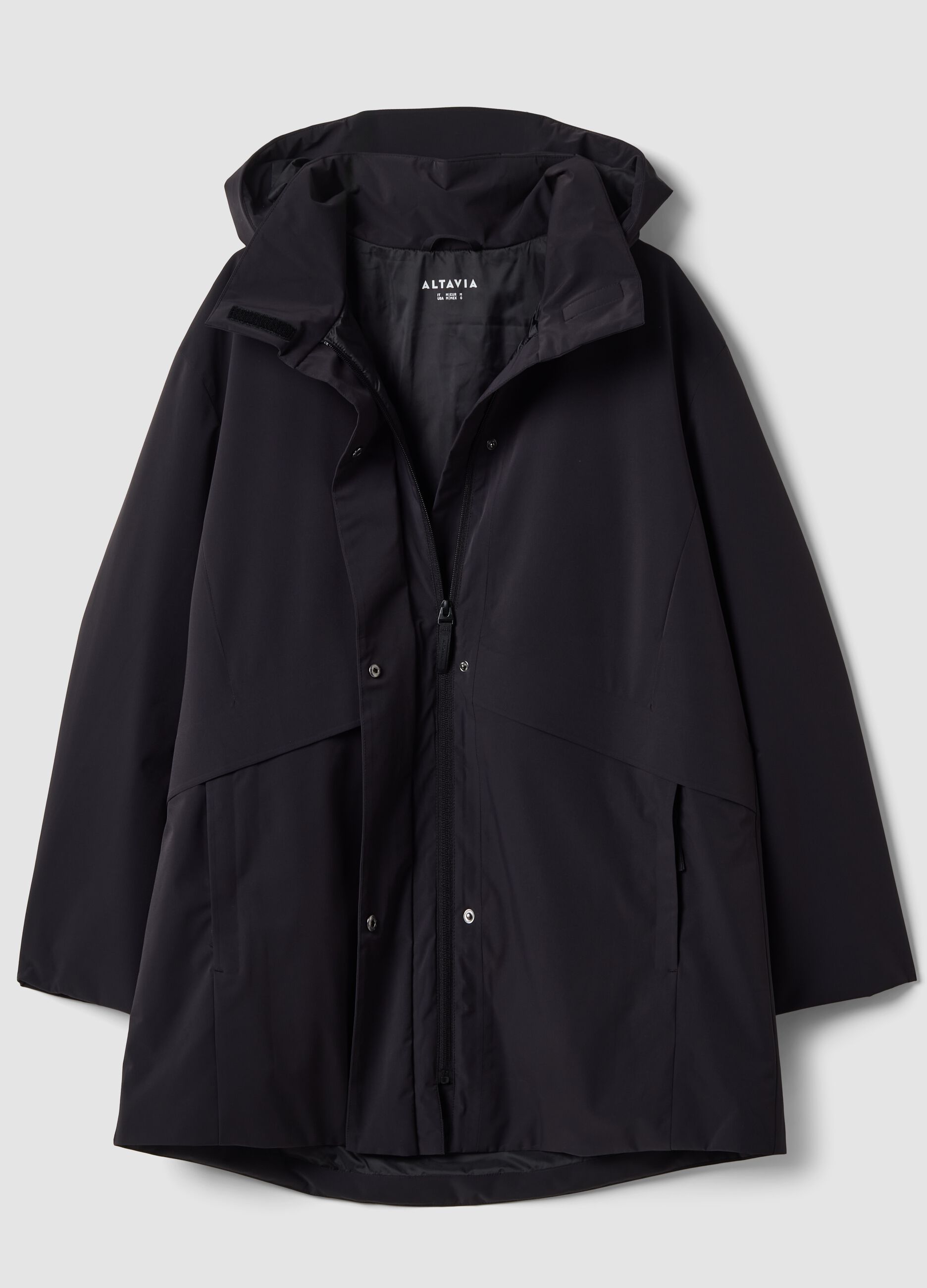Black water-repellent hooded jacket with zip, regular fit ALTAVIA STUDIO