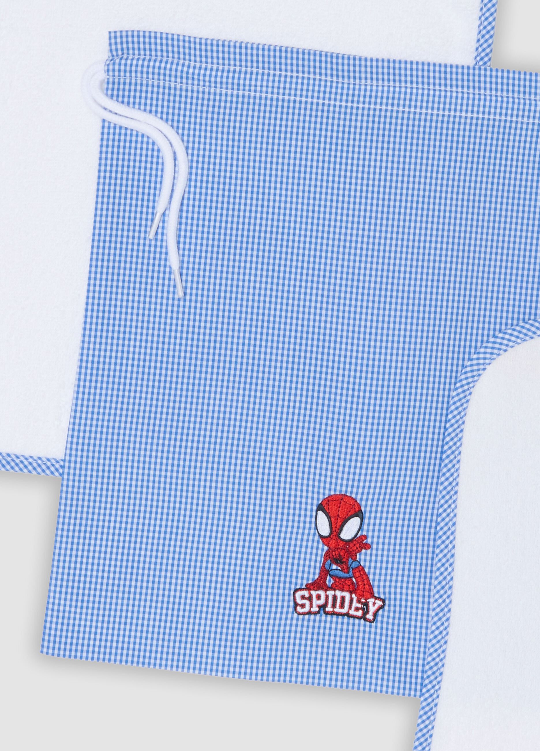 Blue nursery set with bib, towel and drawstring bag, Spidey embroidery