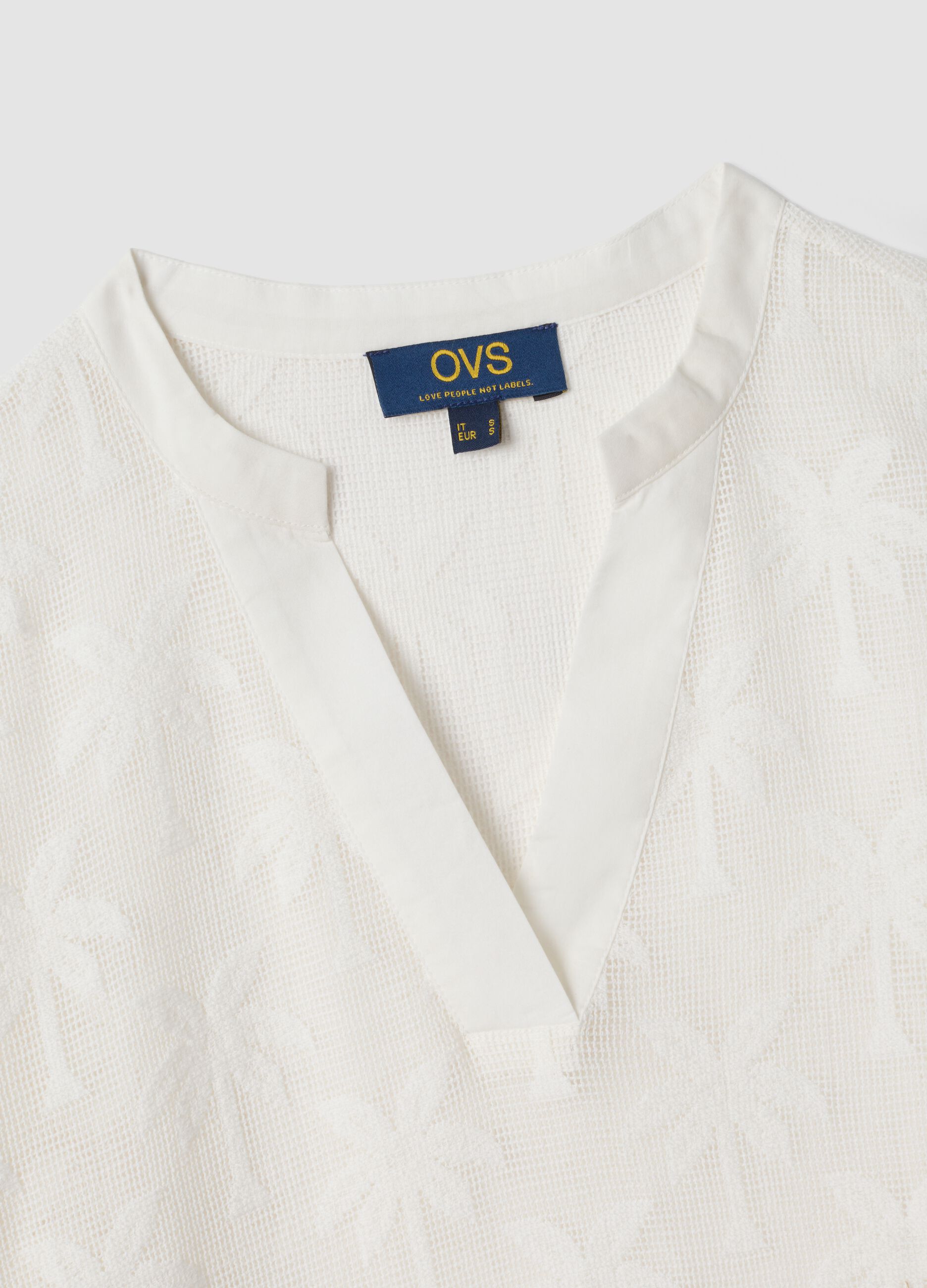 Caftan blanc en coton m&eacute;lang&eacute;