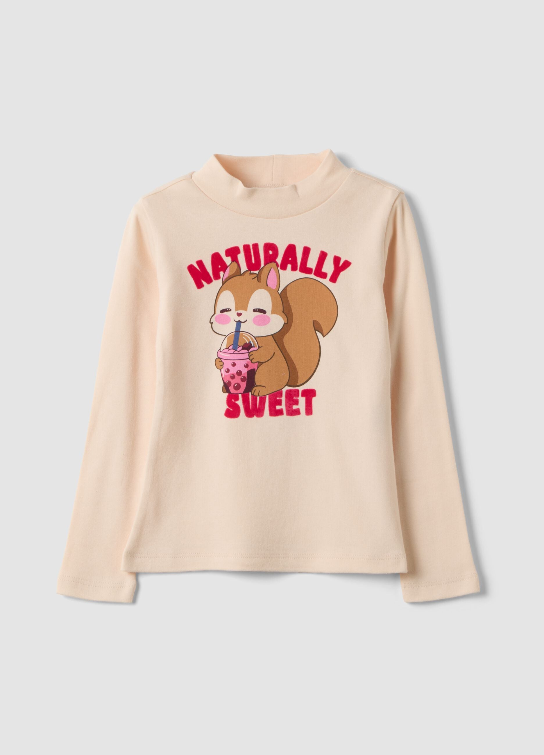 Rosa Langarm-T-Shirt mit Stehkragen aus reiner Bio-Baumwolle
