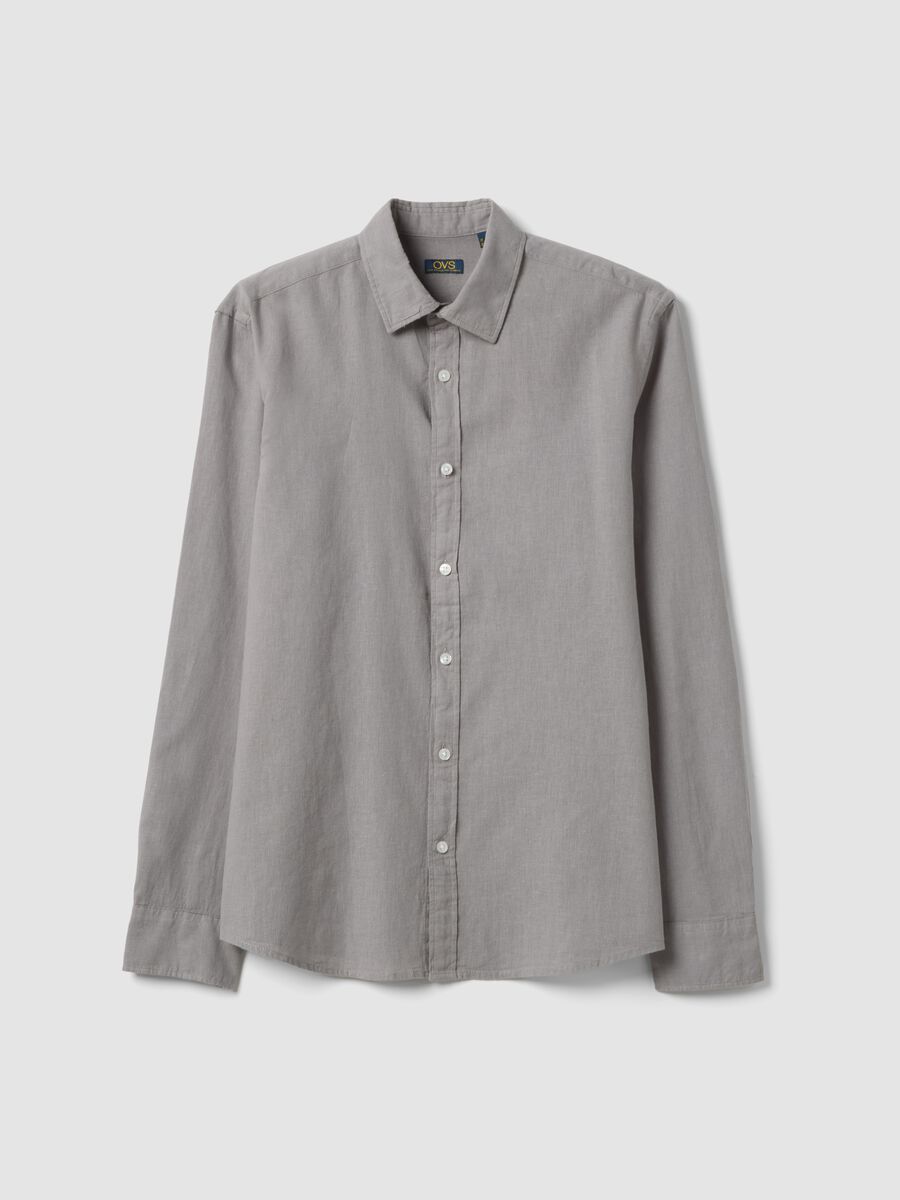 Grey linen-cotton blend shirt with regular fit_0