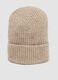 Beige gerippte Beanie aus elastischer Wolle_2