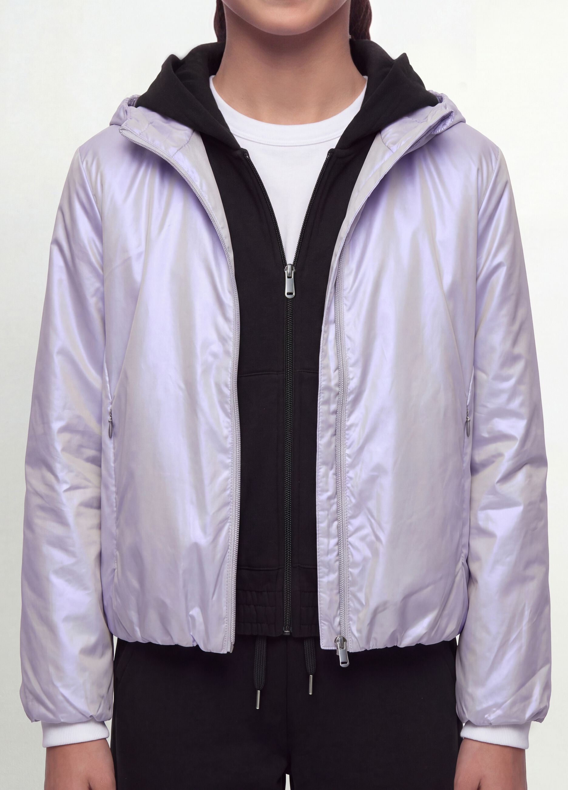 Grey hooded rain jacket with zip for girls