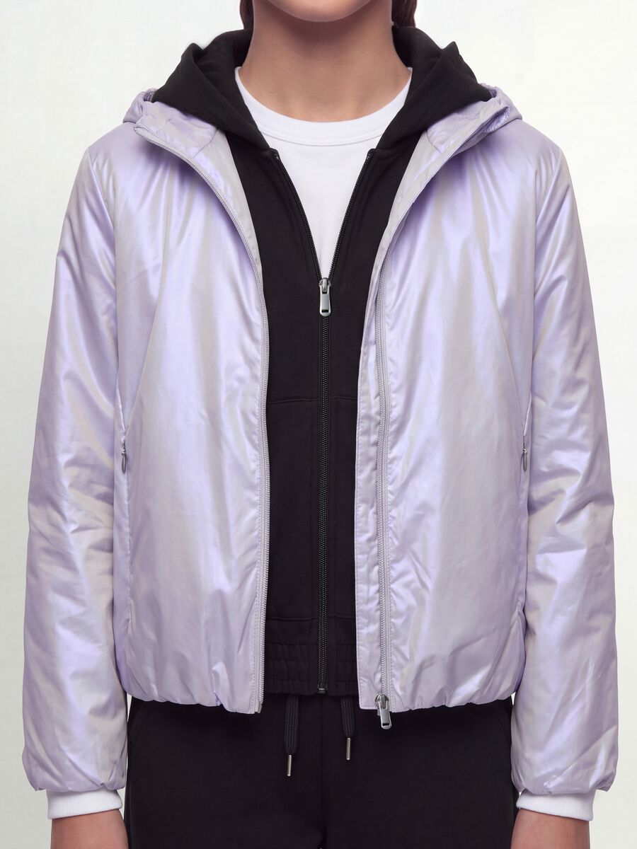 Grey hooded rain jacket with zip for girls_2