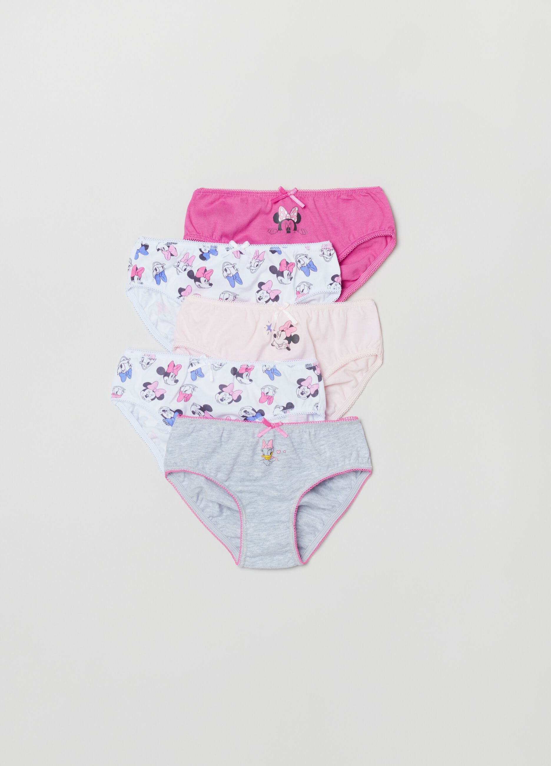 FAGOTTINO Baby Girl's Grey/Pink Five-pack briefs with Minnie Mouse and  Daisy Duck print