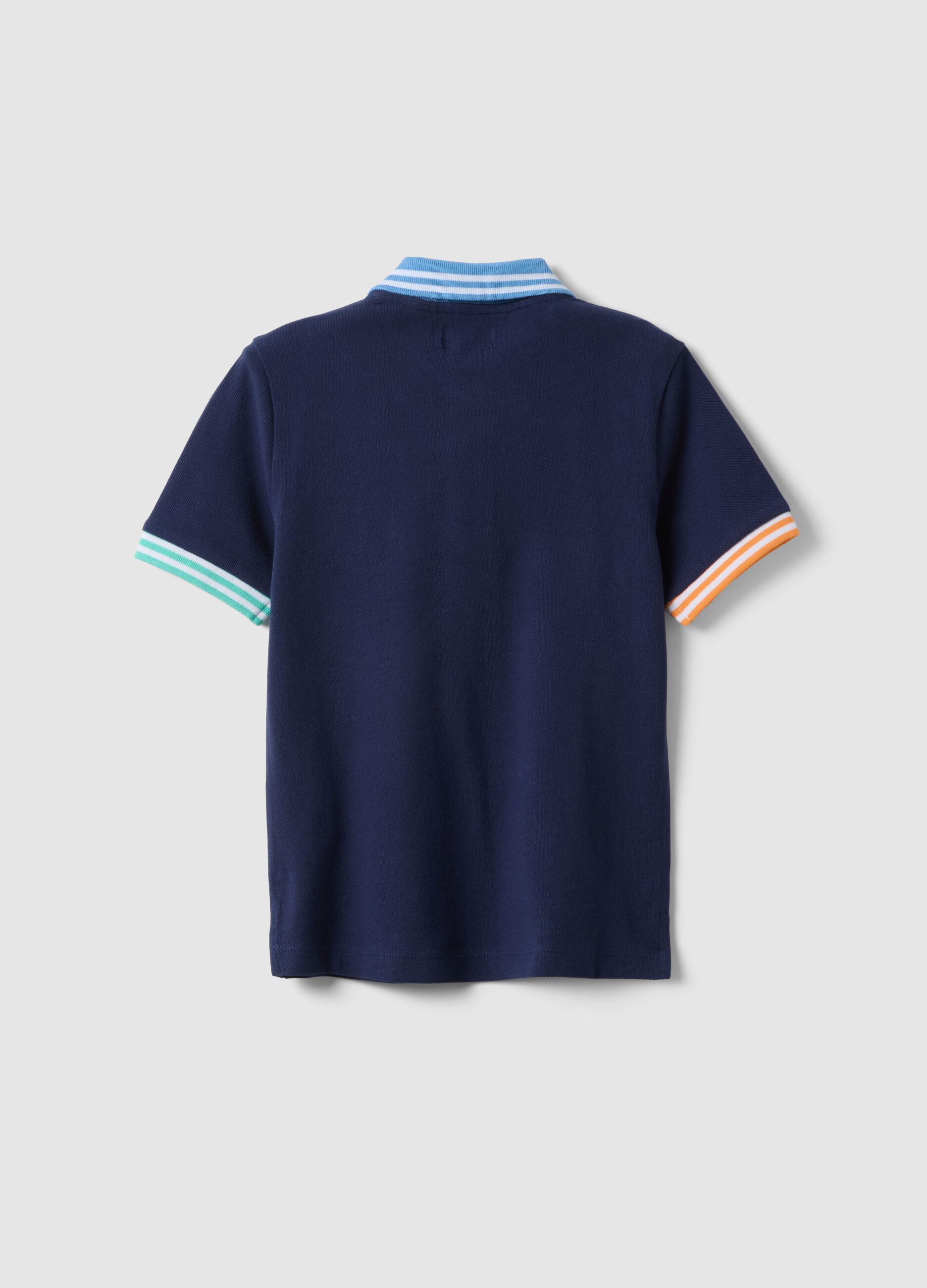 Children's regular fit pure cotton blue polo with coloured trims