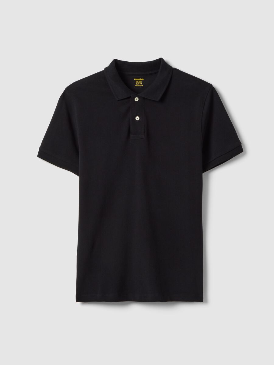 Short sleeve black organic cotton polo shirt, slim fit_4