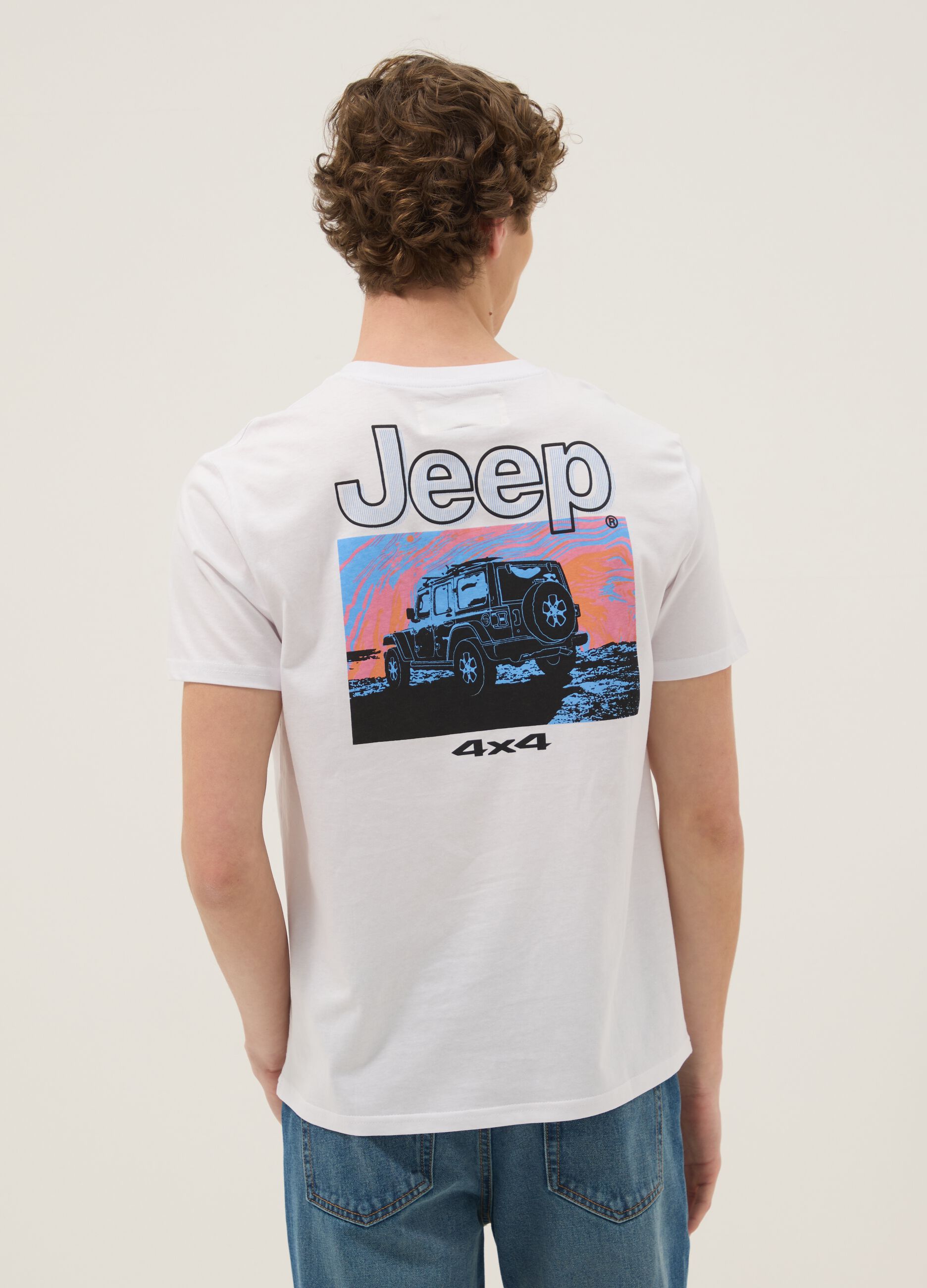 Wei&szlig;es T-Shirt aus reiner Baumwolle mit Jeep-Logo, Regular Fit