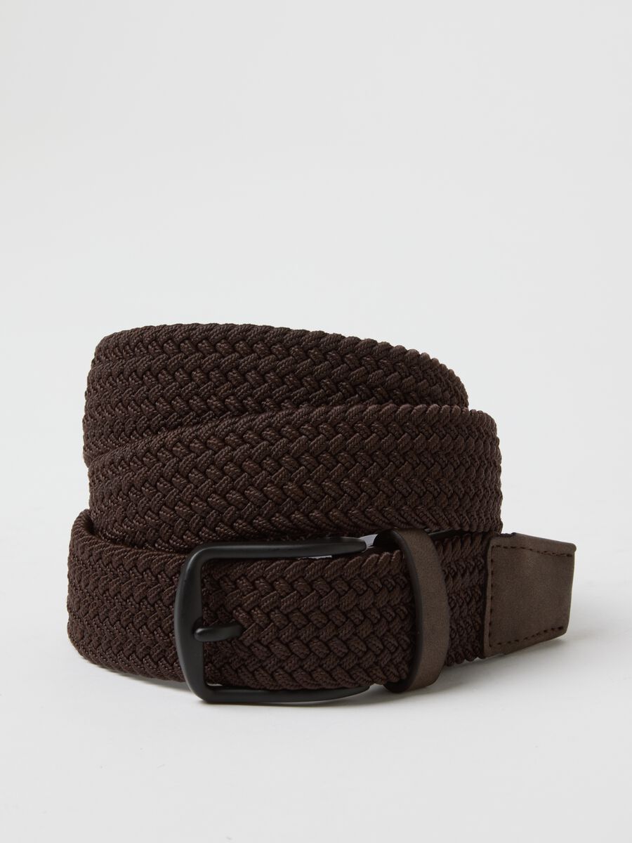 Brown braided belt with metal buckle_2