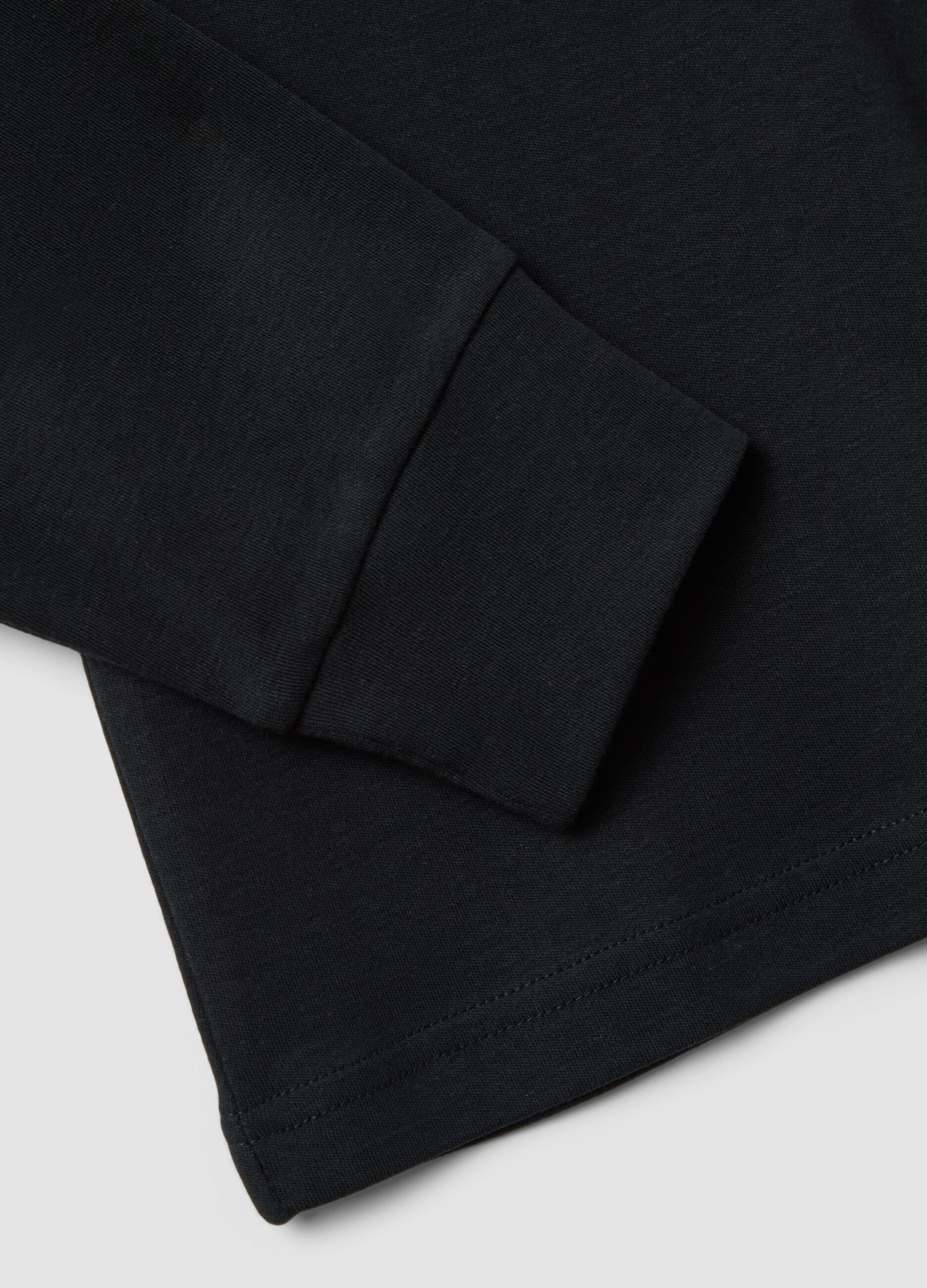 T-shirt nera in puro cotone girocollo a maniche lunghe regular fit