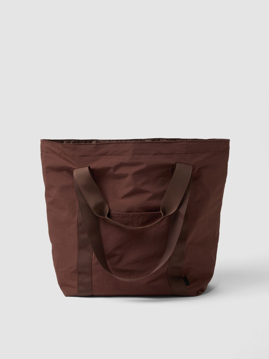 Brown foldable shopper tote with double handles_0