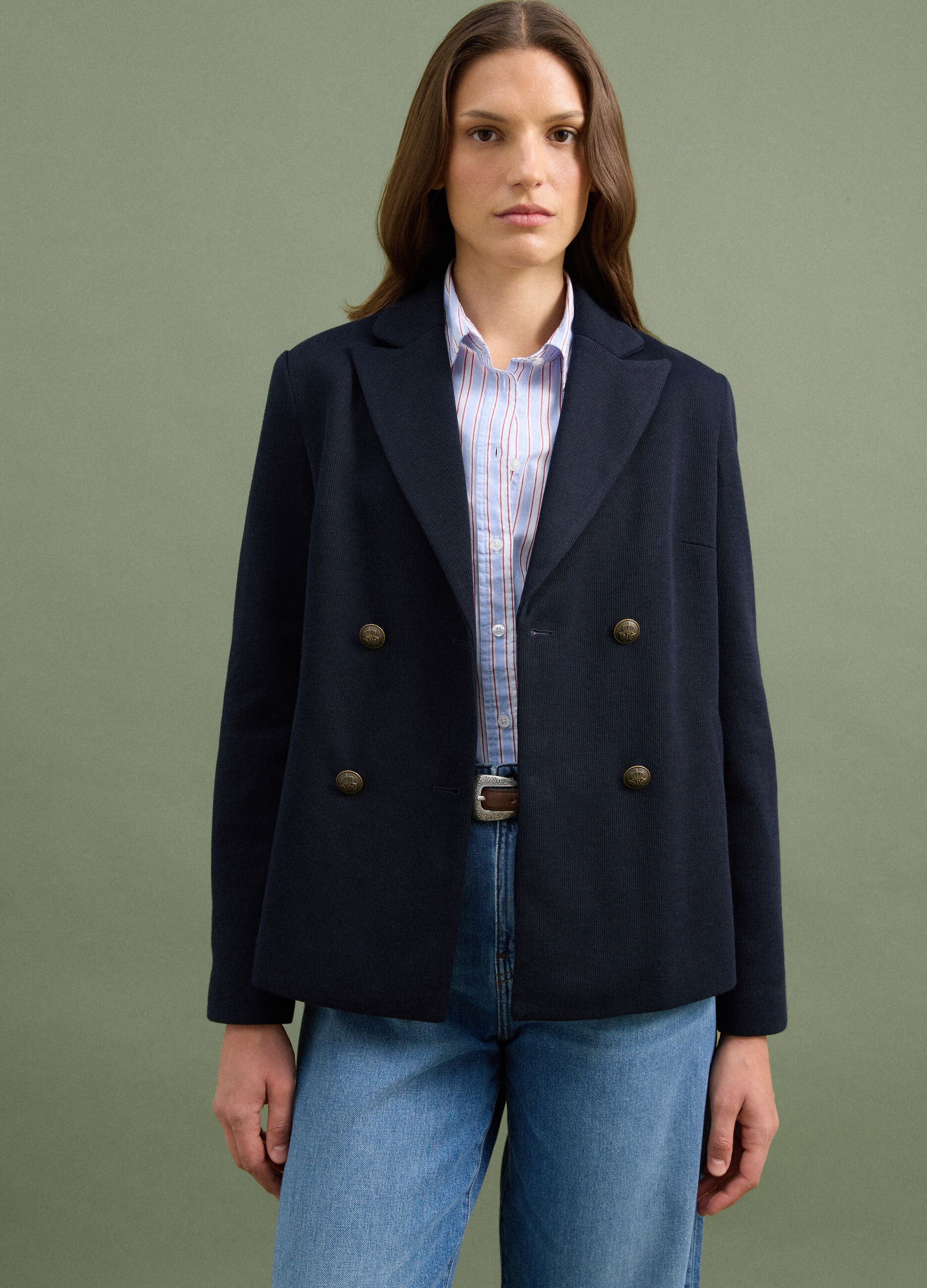 Navyblauer Regular-Fit Zweireiher-Blazer mit klassischem Revers