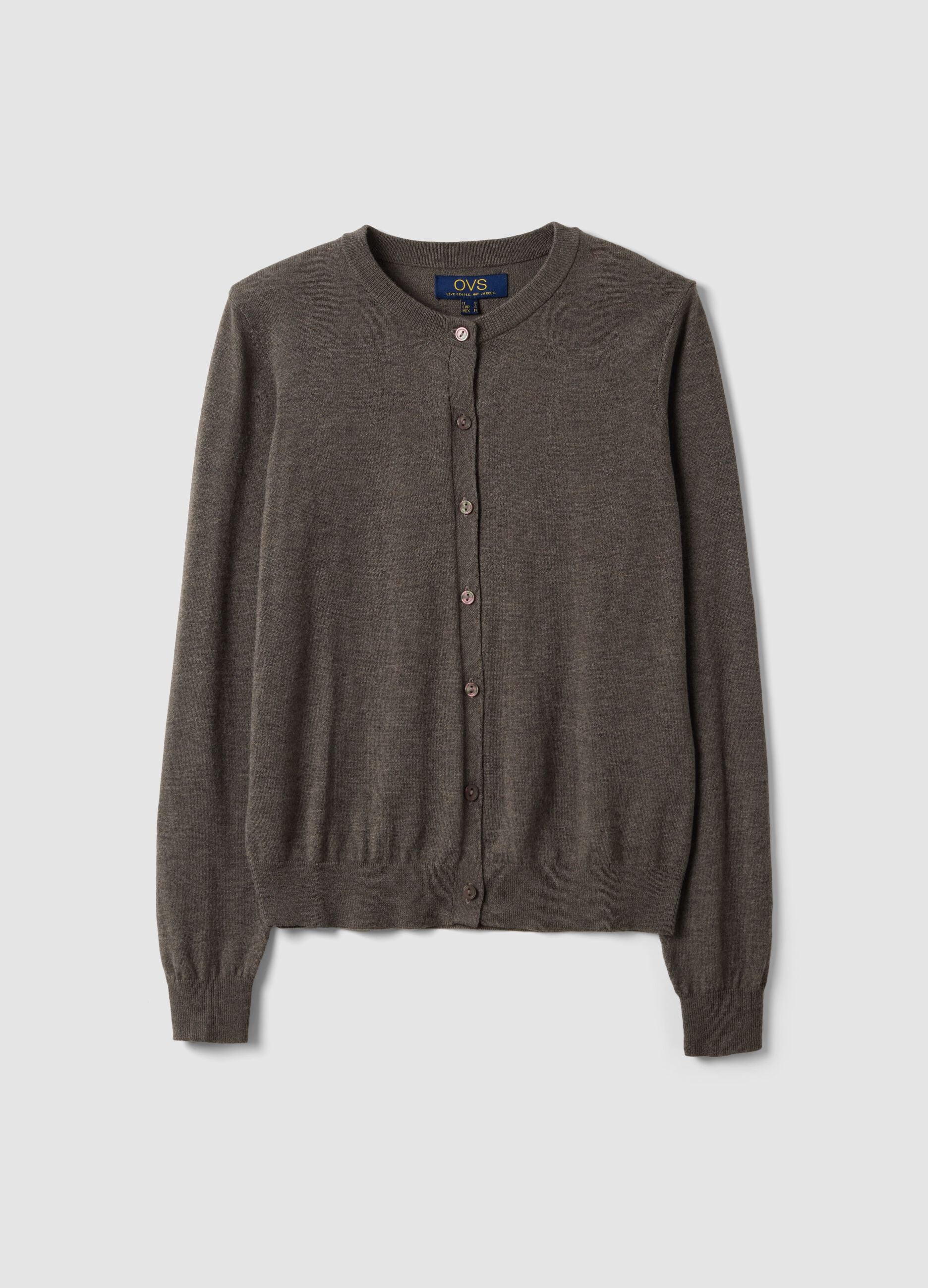 Grey wool-blend crew-neck cardigan