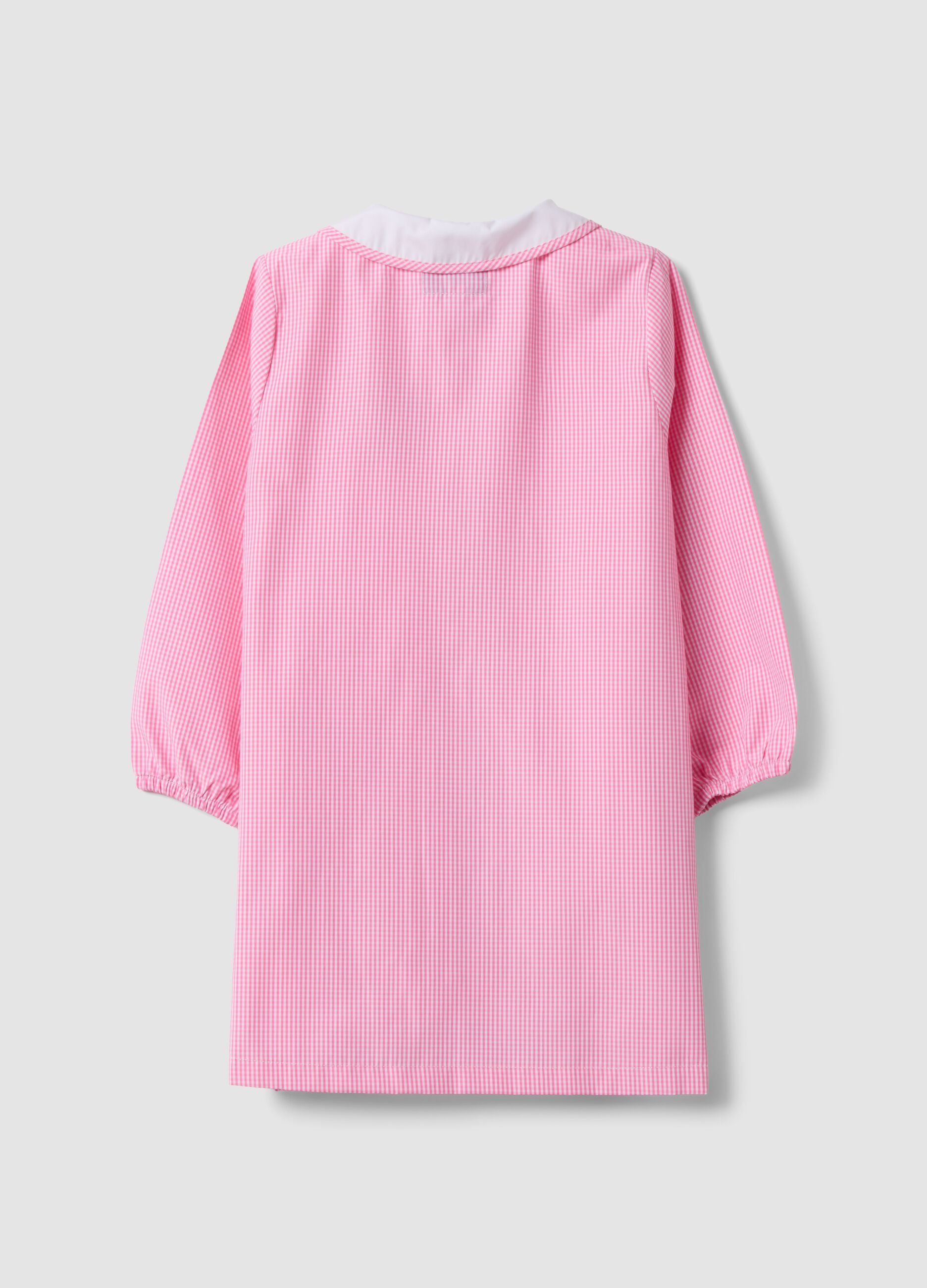 Pink gingham nursery smock with zip and cute animal embroidery