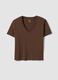 Brown pure cotton V-neck relaxed fit T-shirt_4