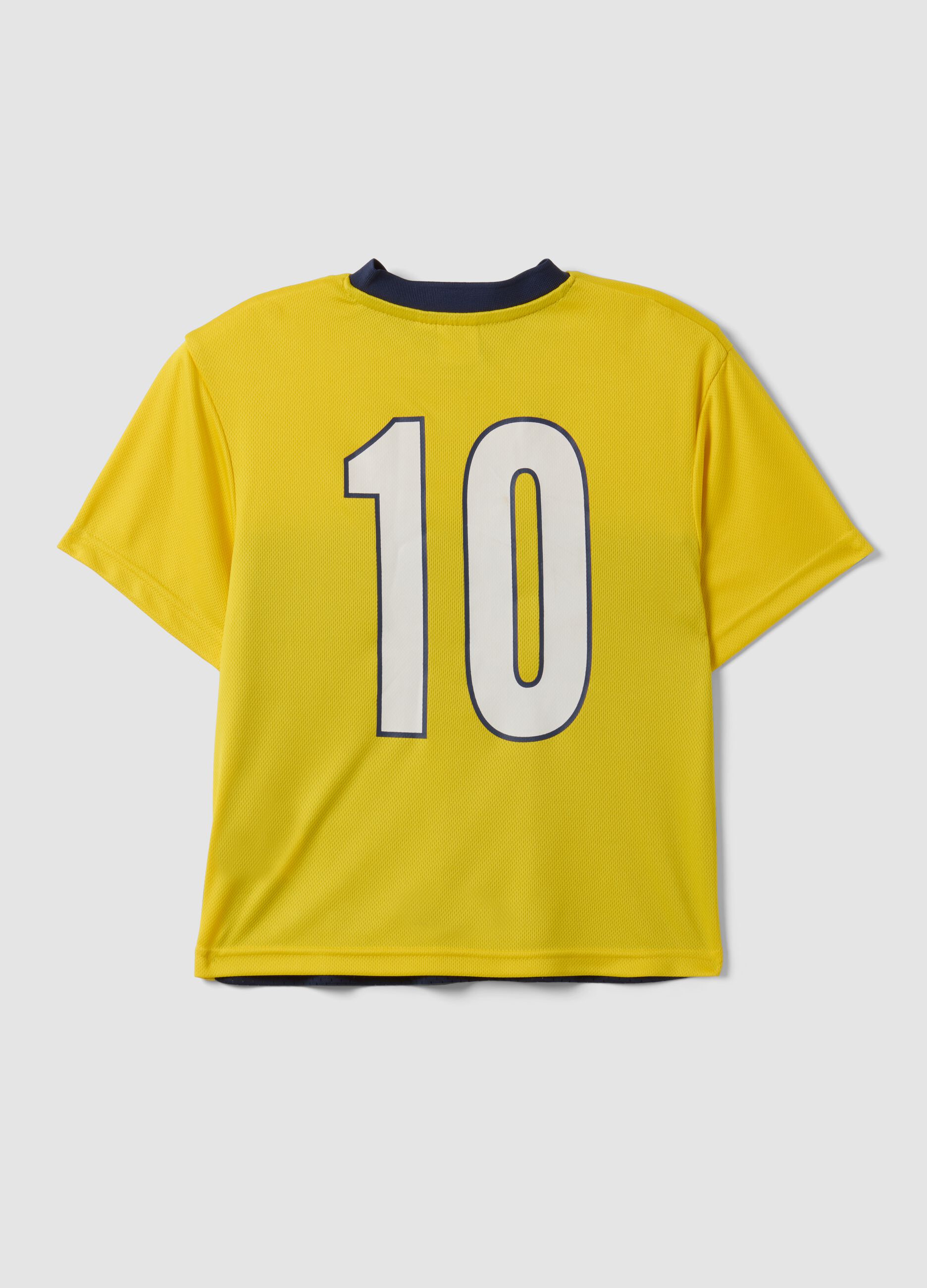Yellow and blue regular-fit T-shirt with perforated insert for boys