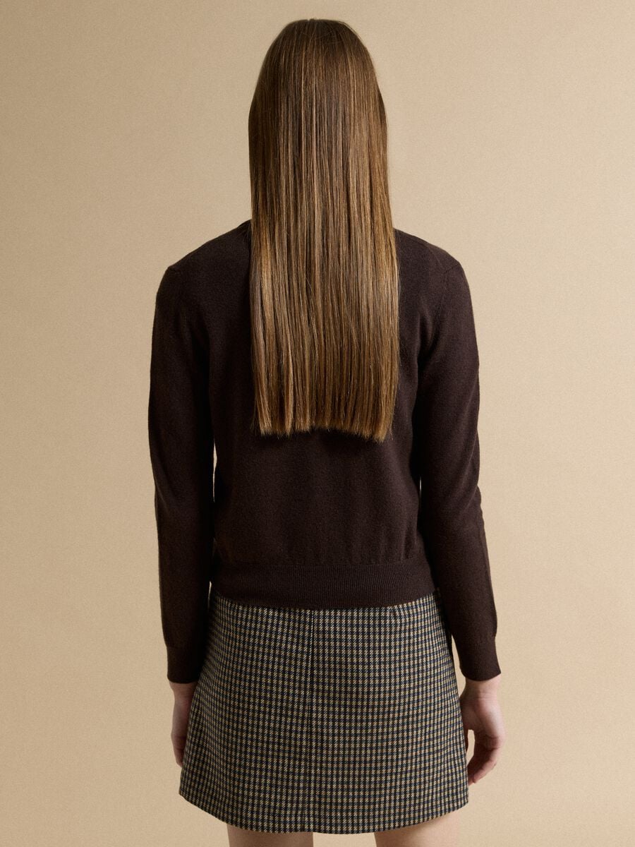 Brown pure wool cardigan with polo collar, regular fit_3