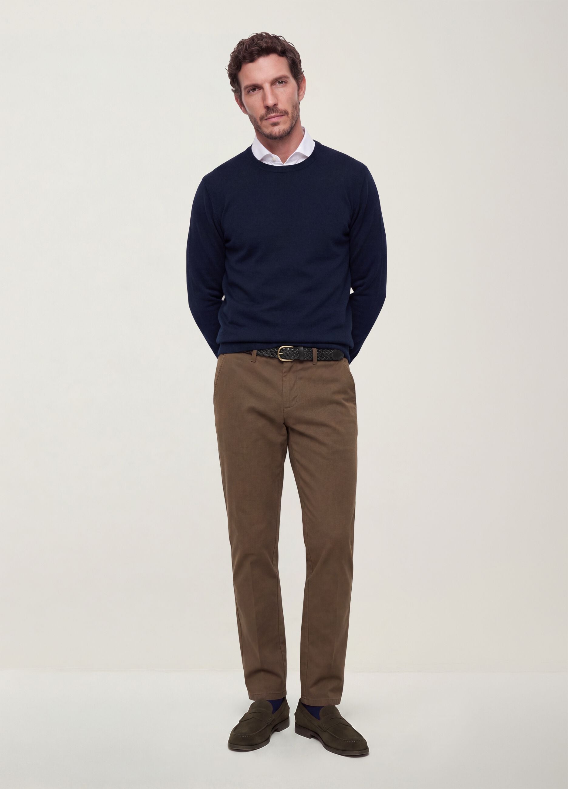 Brown slim-fit stretch cotton twill chino trousers