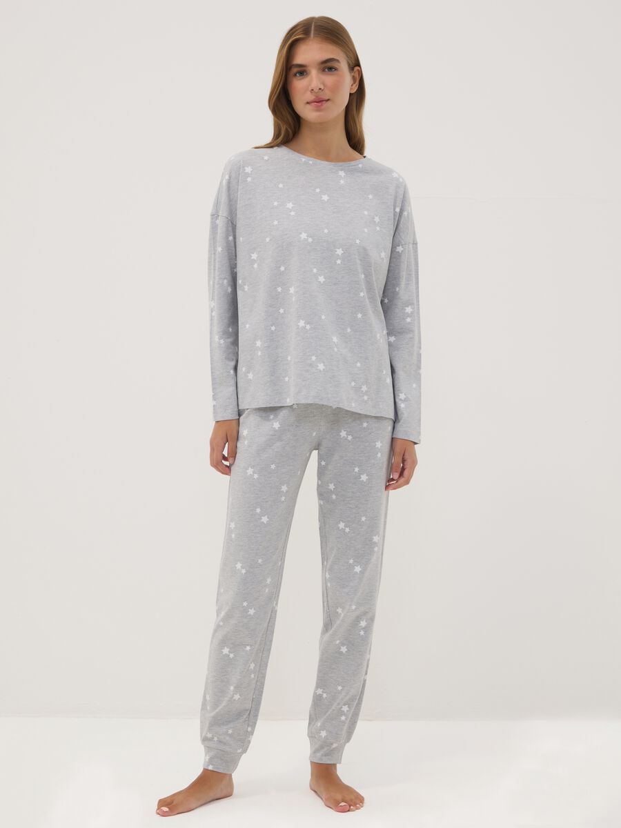 Grey crew-neck pyjamas in organic cotton and viscose blend_0