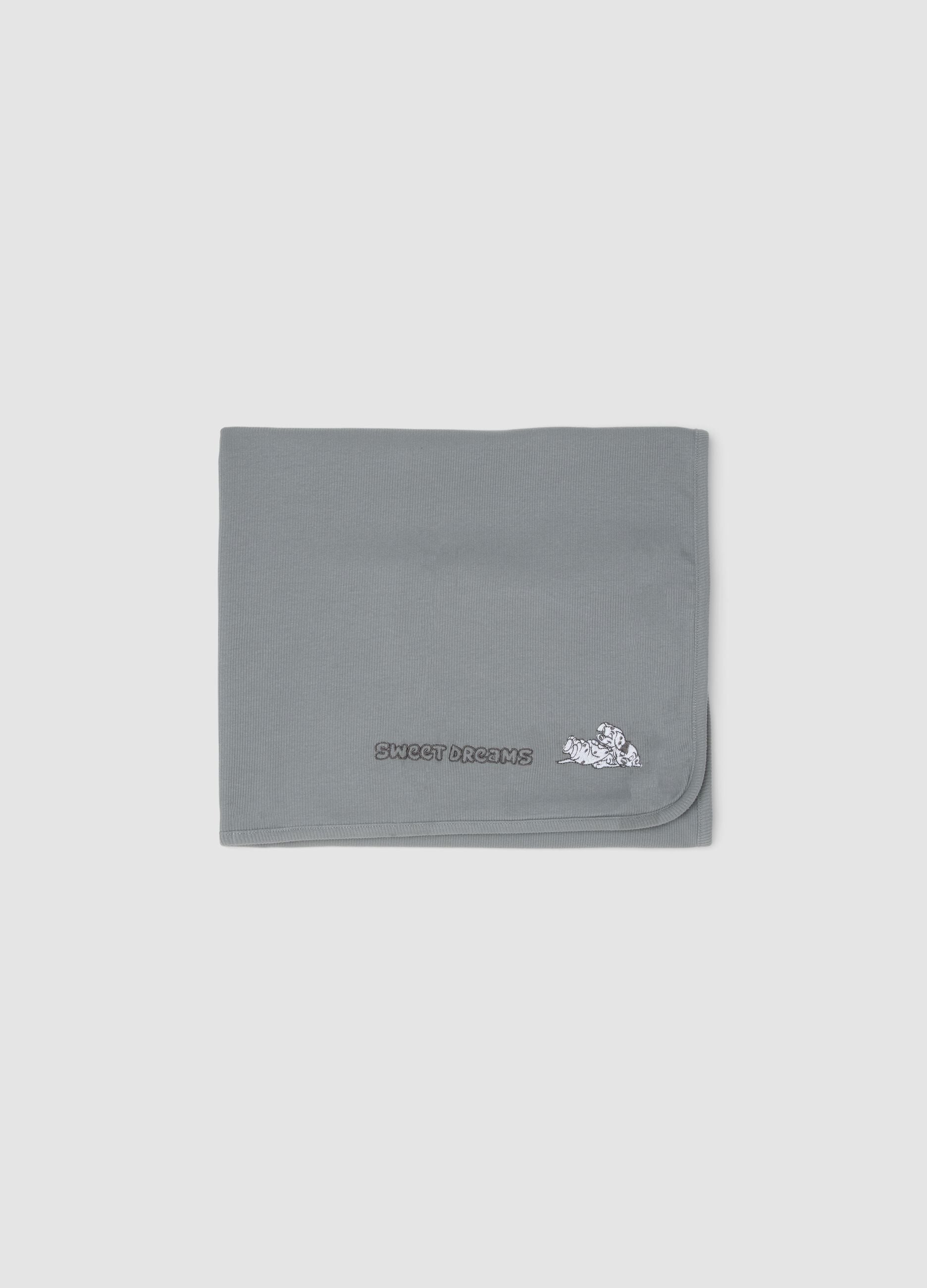 Graue Babydecke aus reiner Bio-Baumwolle mit 101‑Dalmatiner‑Stickerei
