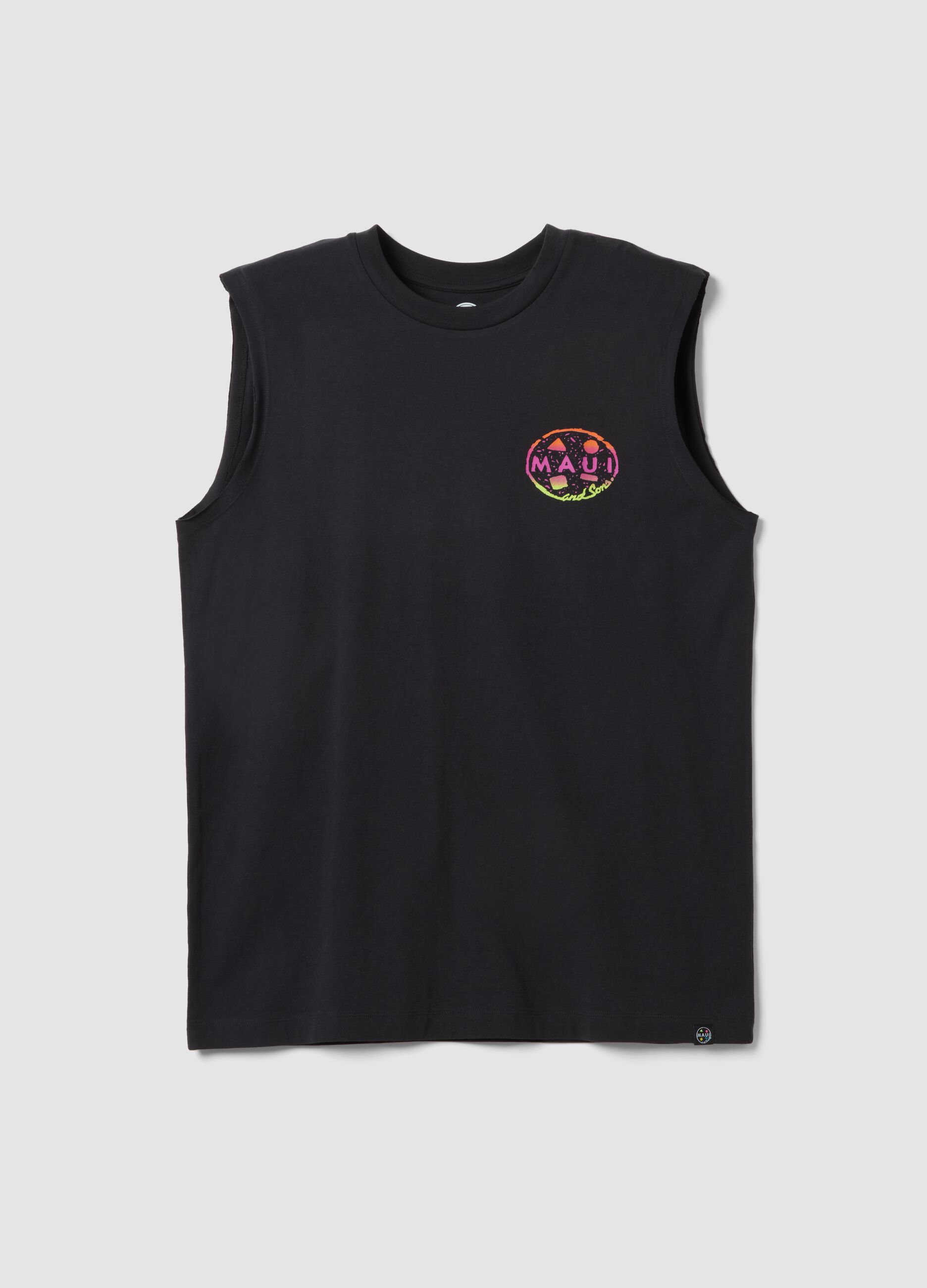 Black pure cotton regular-fit vest top with print
