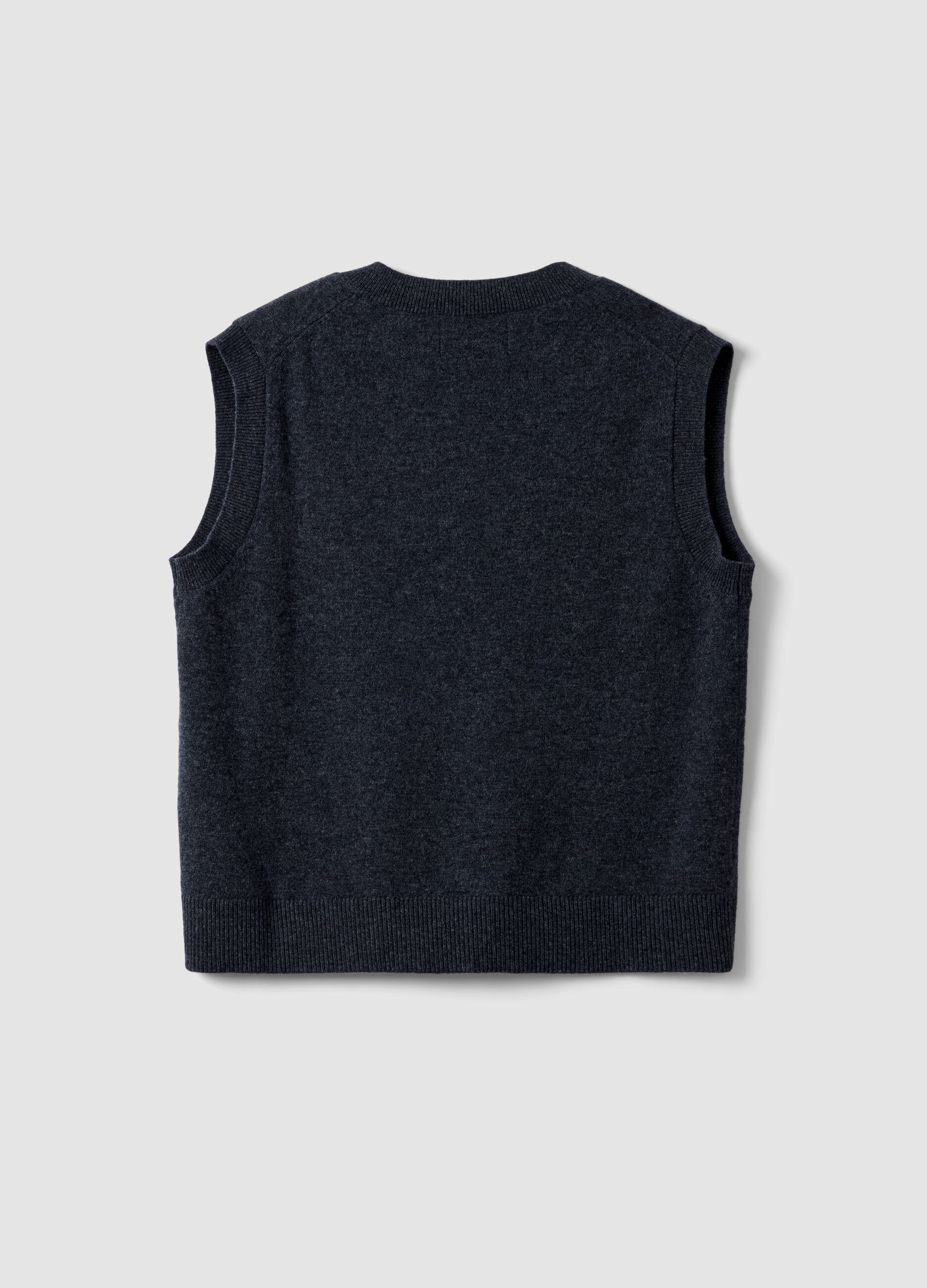 Grey pure wool gilet with deep V-neck