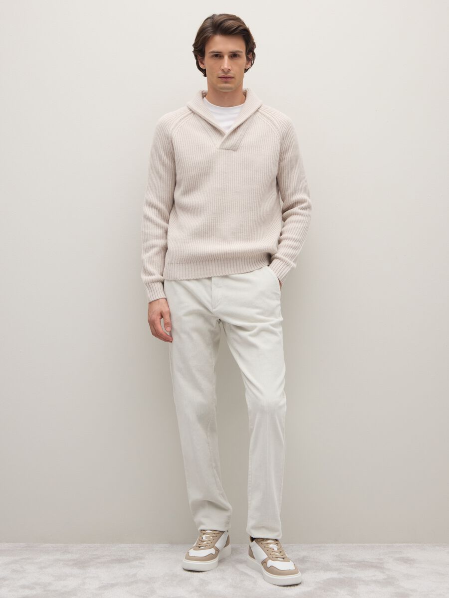 Beige Sweater with Shawl Collar in Wool Blend_1