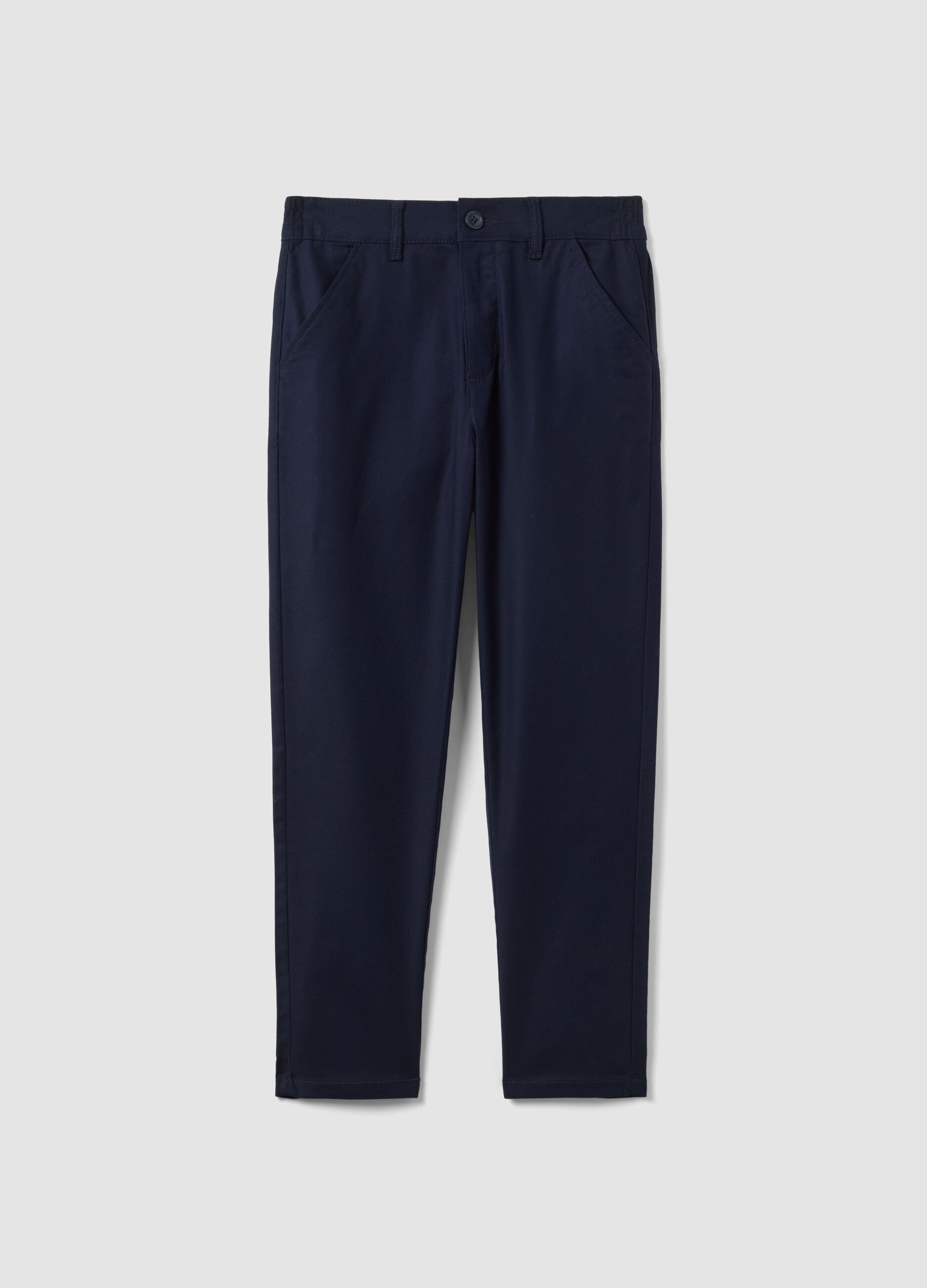 Boys' Stretch Cotton Blue Chino Trousers Regular Fit