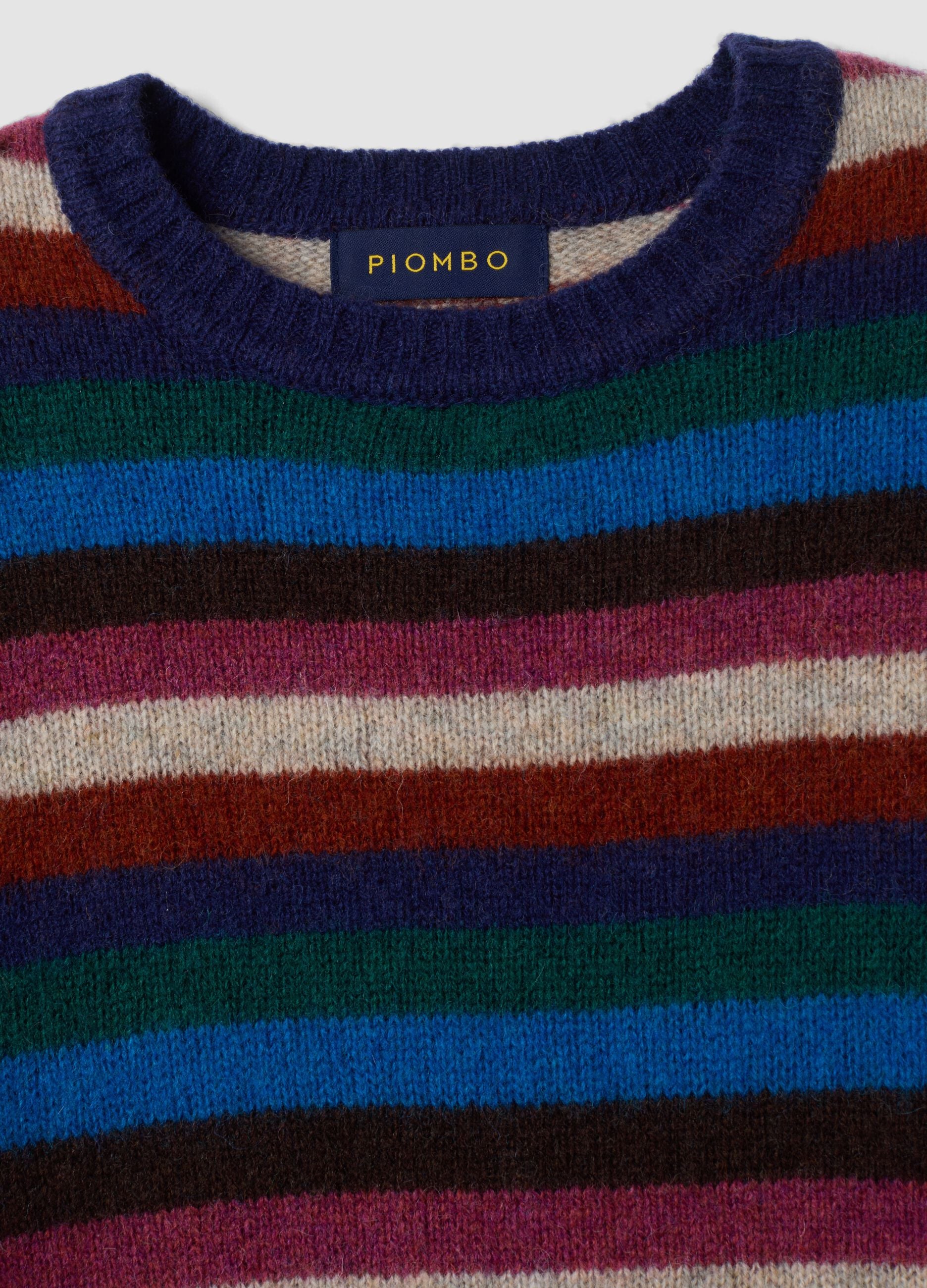 Navy striped pure wool crew-neck jumper