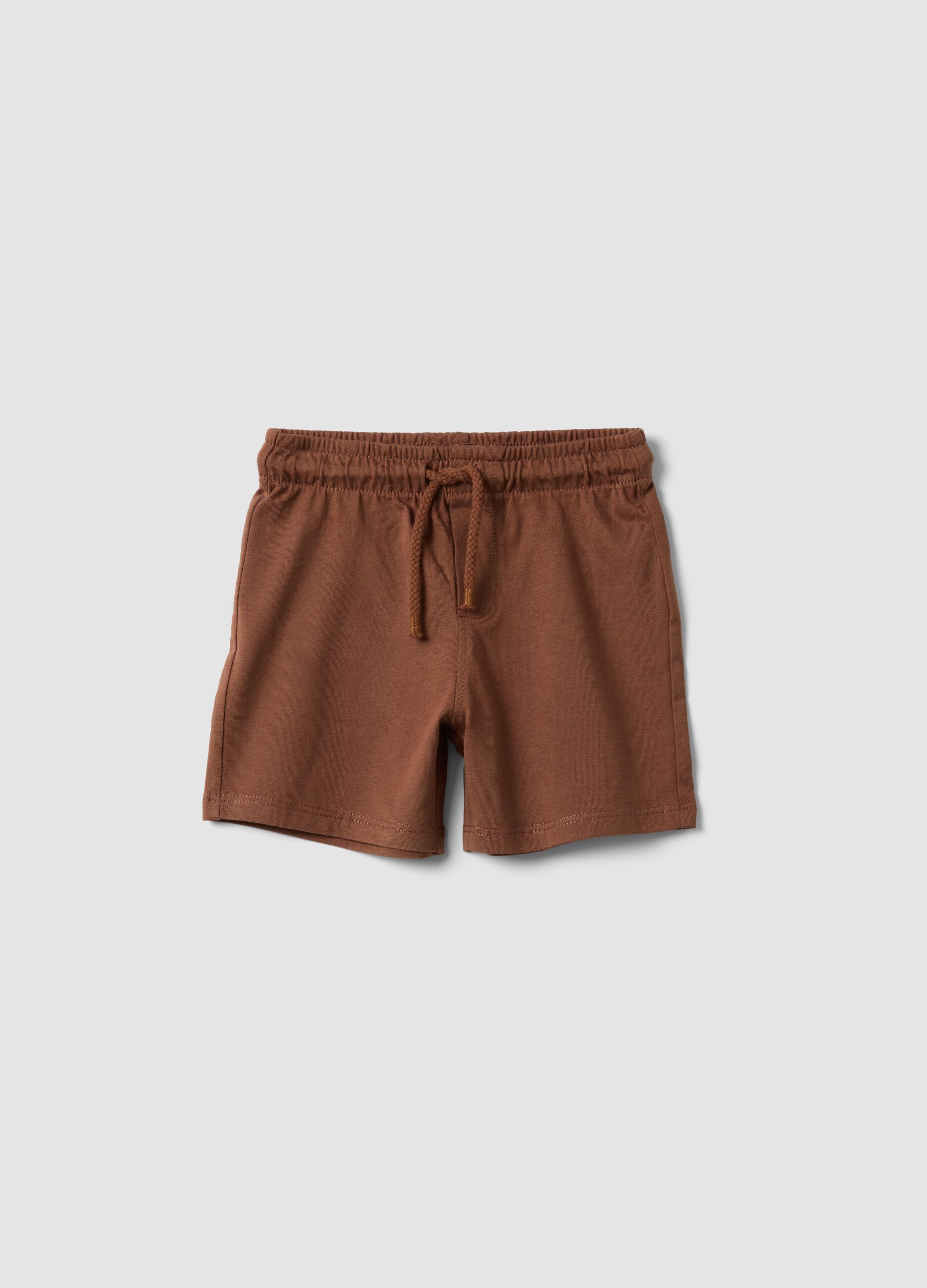 Brown pure organic cotton shorts with elasticated waist for baby boys, regular fit