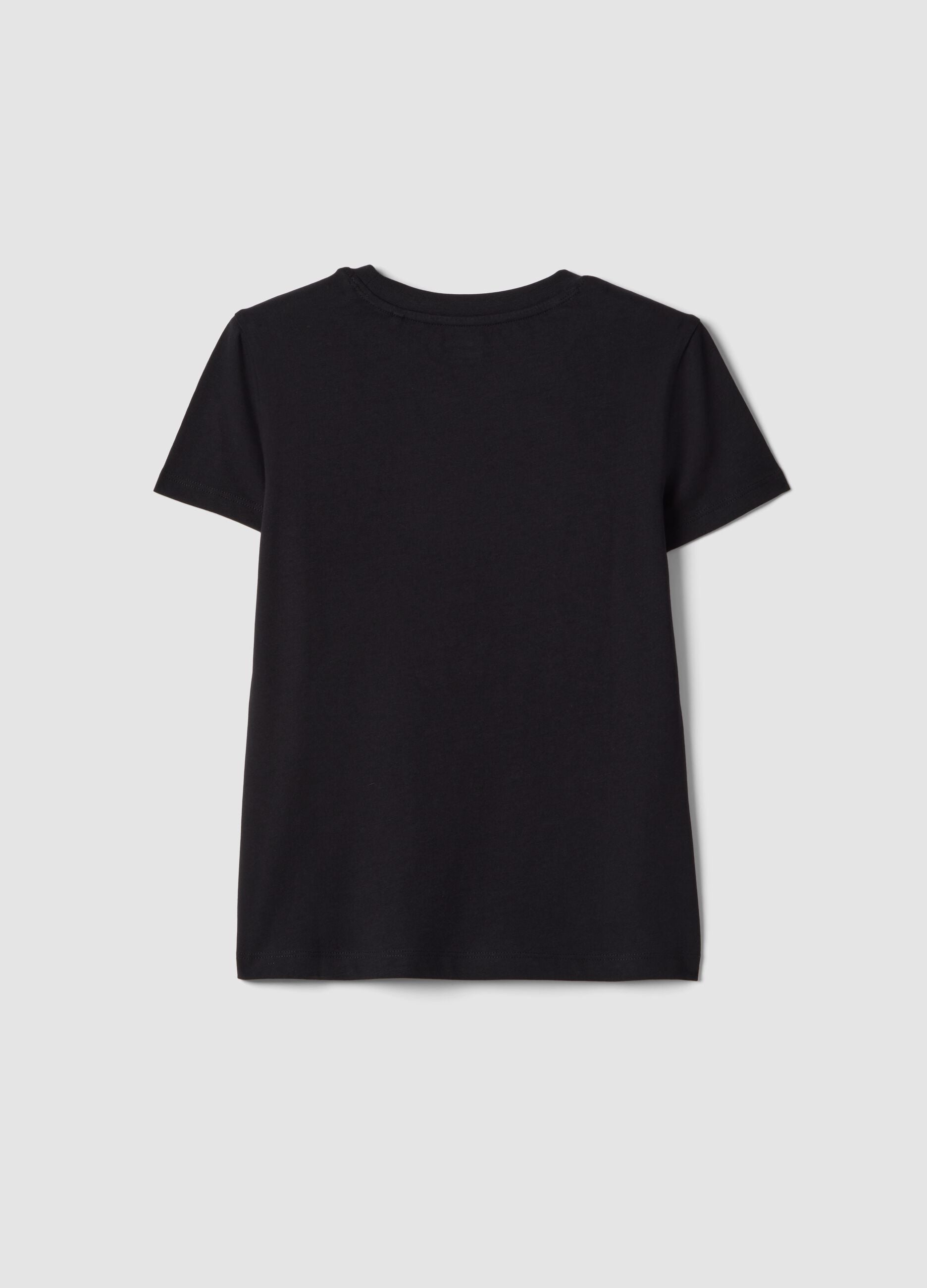 T-shirt preta 100% algod&atilde;o para rapariga, corte regular