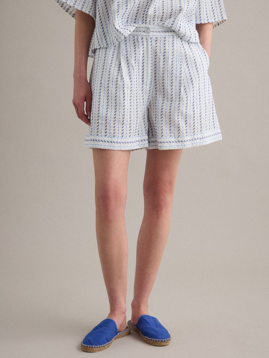 White pure cotton striped shorts_1