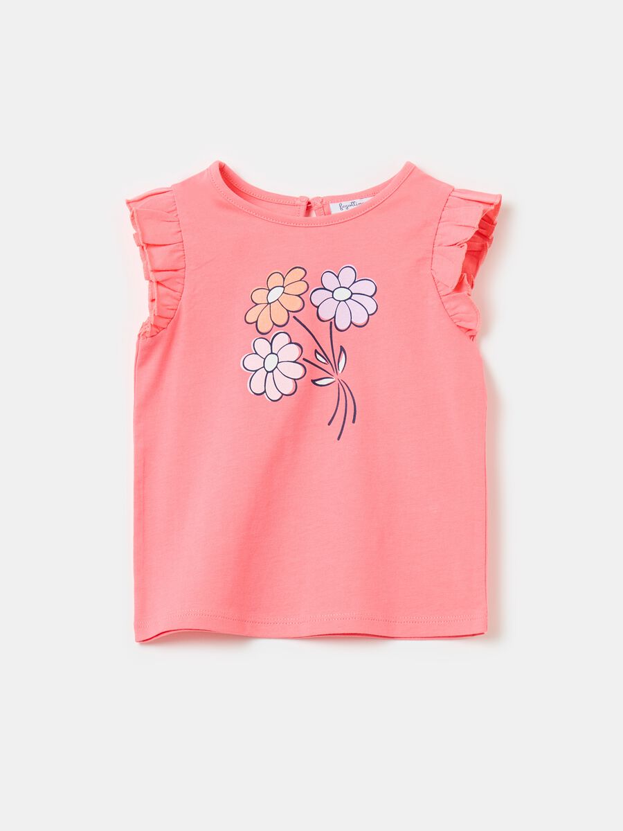 Cotton T-shirt with print and frills_0