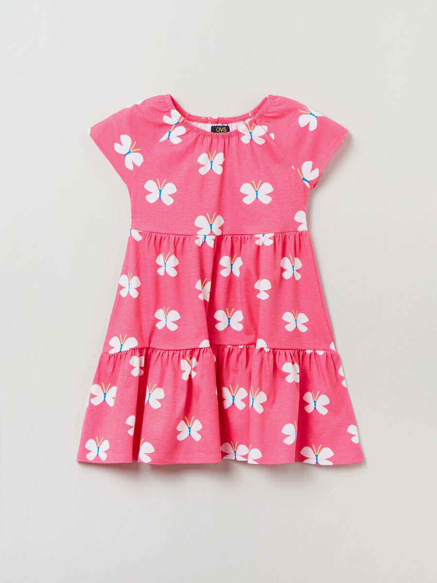Dress with butterfly print flounce_0