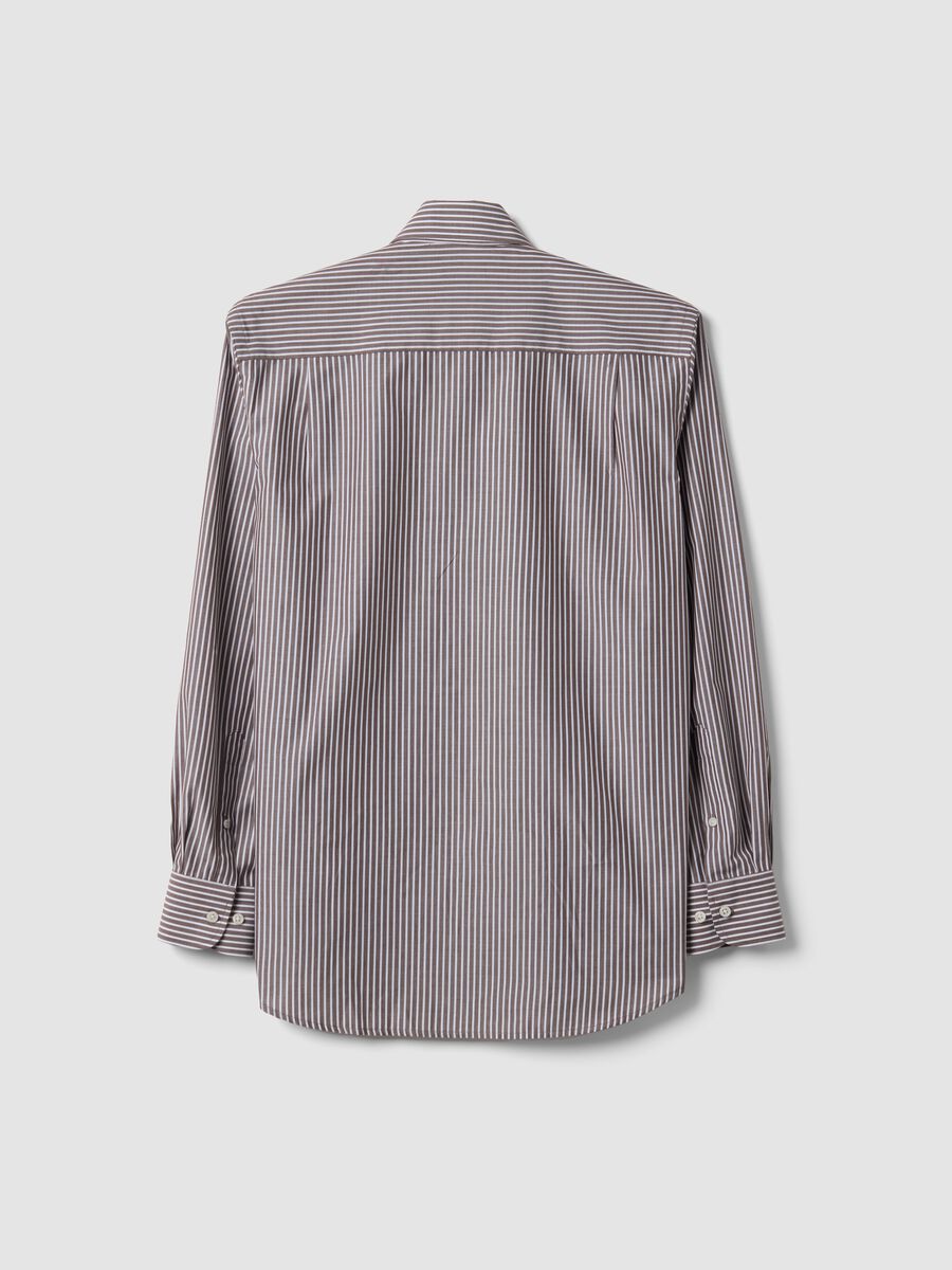 Brown striped cotton-blend button-down collar easy-iron regular-fit shirt_5