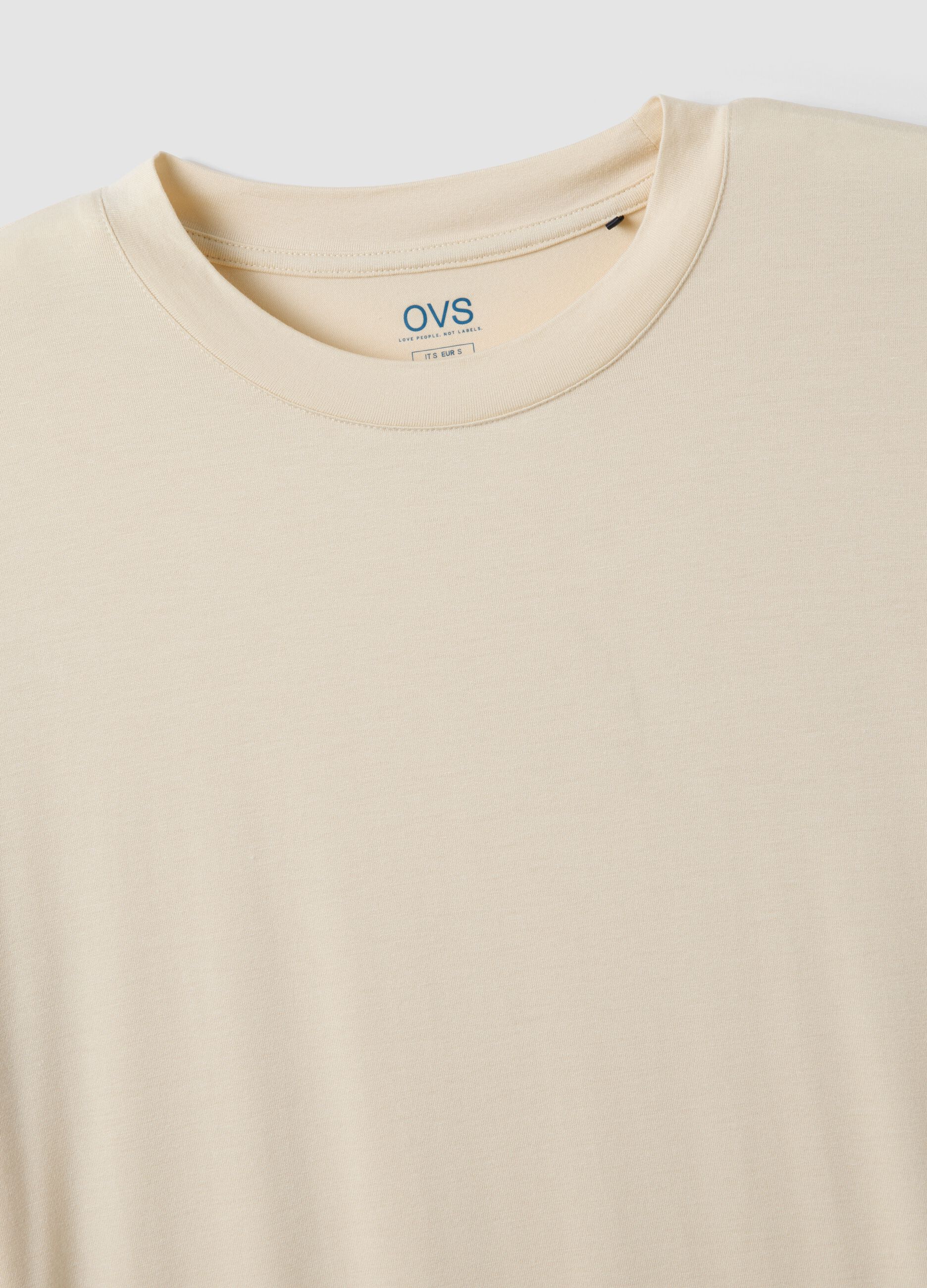 Beige short-sleeve stretch viscose T-shirt