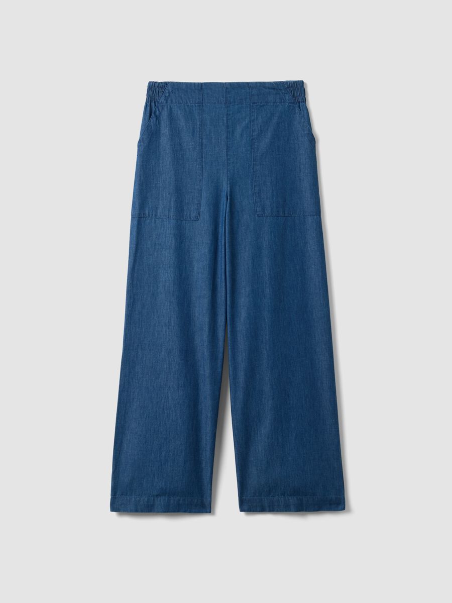 Weit geschnittene M&auml;dchenhose aus reinem blauen Baumwoll-Denim_3