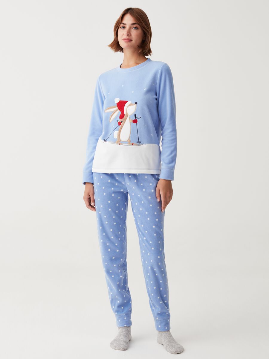 Fleece pyjamas with Christmas fox embroidery_0