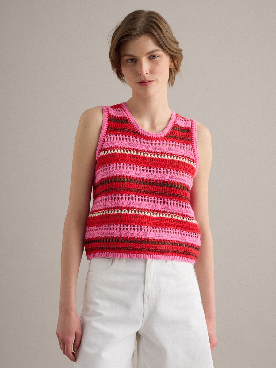 Pleteni prsluk od čistog pamuka s vi&scaron;ebojnim prugama, regular kroj_2