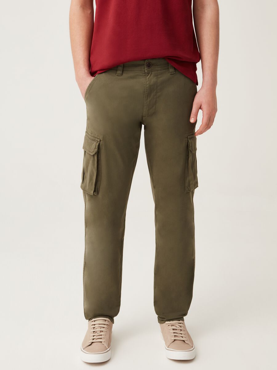 Yarn dyed stretch cotton cargo pants_1