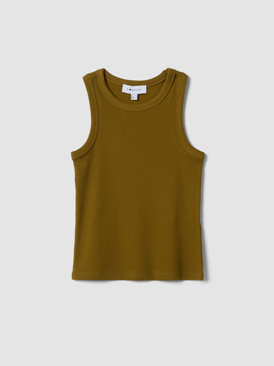 Gr&uuml;nes, figurbetontes Tanktop aus geripptem Stretch-Baumwollstoff_0