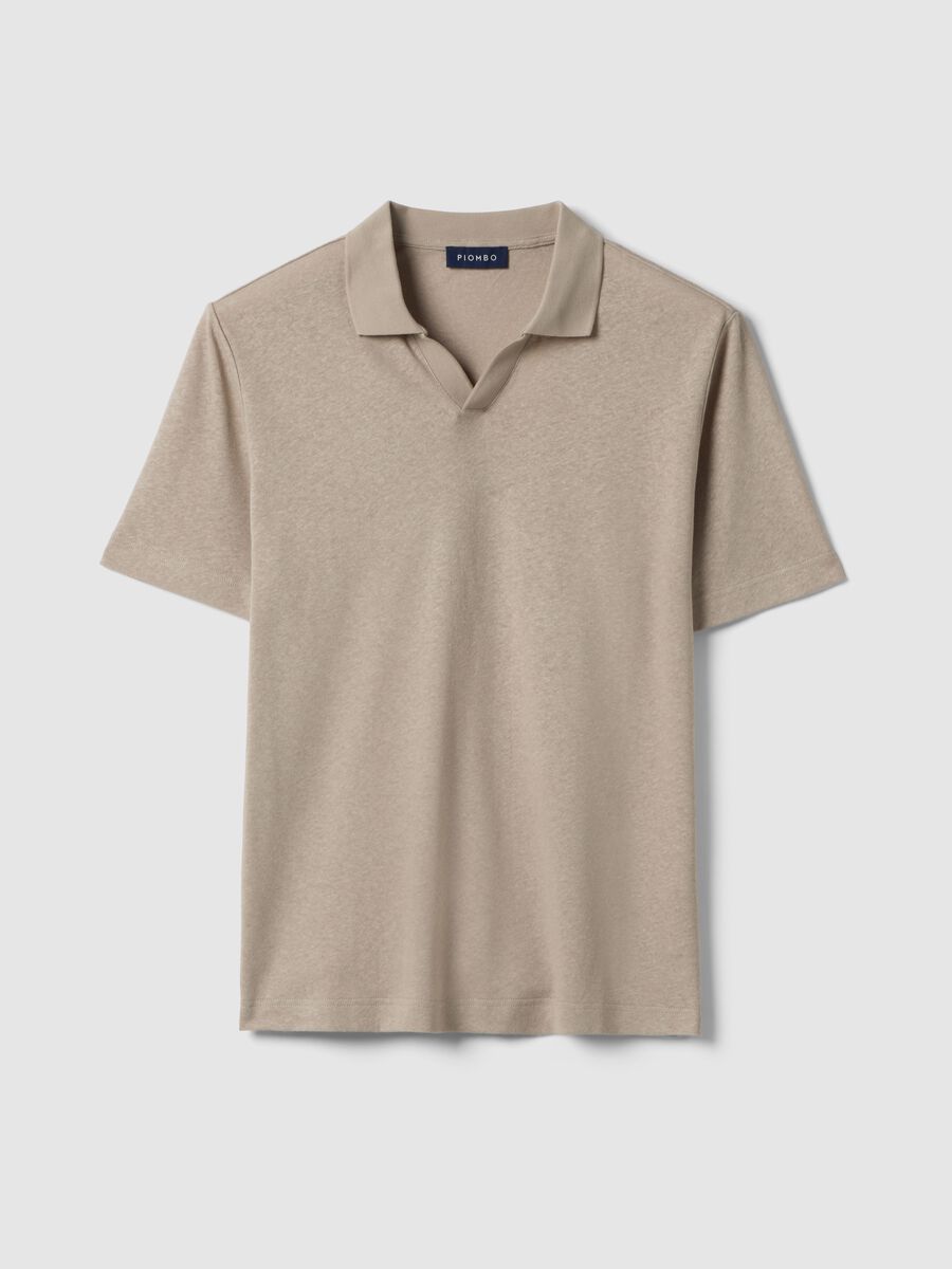 Beige linen and cotton blend polo regular fit_4