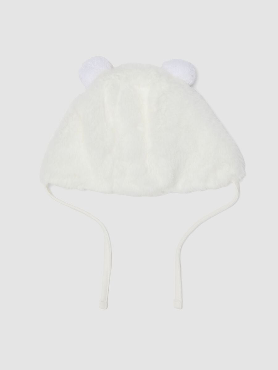 White organic cotton teddy-effect hat for baby girl_1